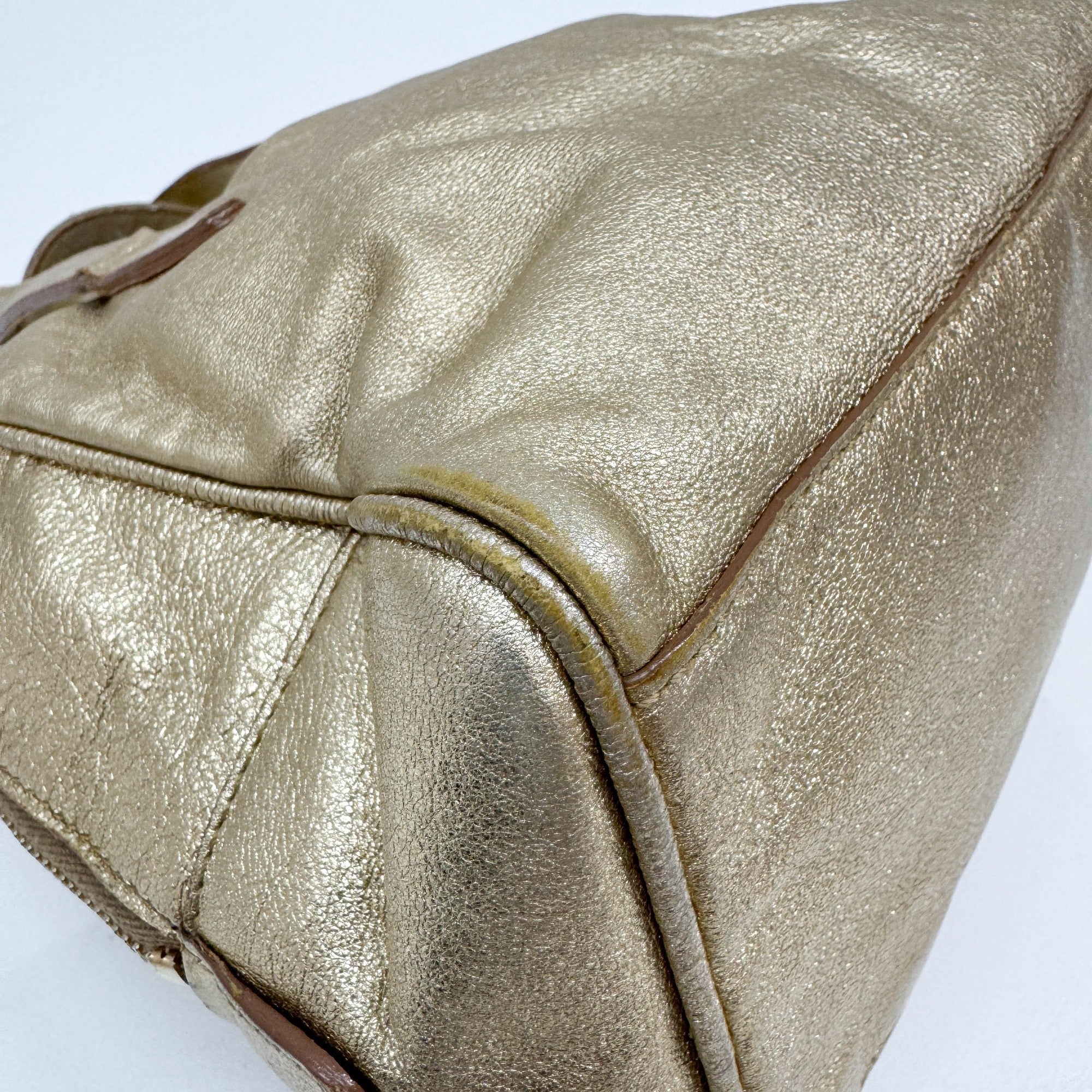 Y-Mail Gold Leather Hand Bag