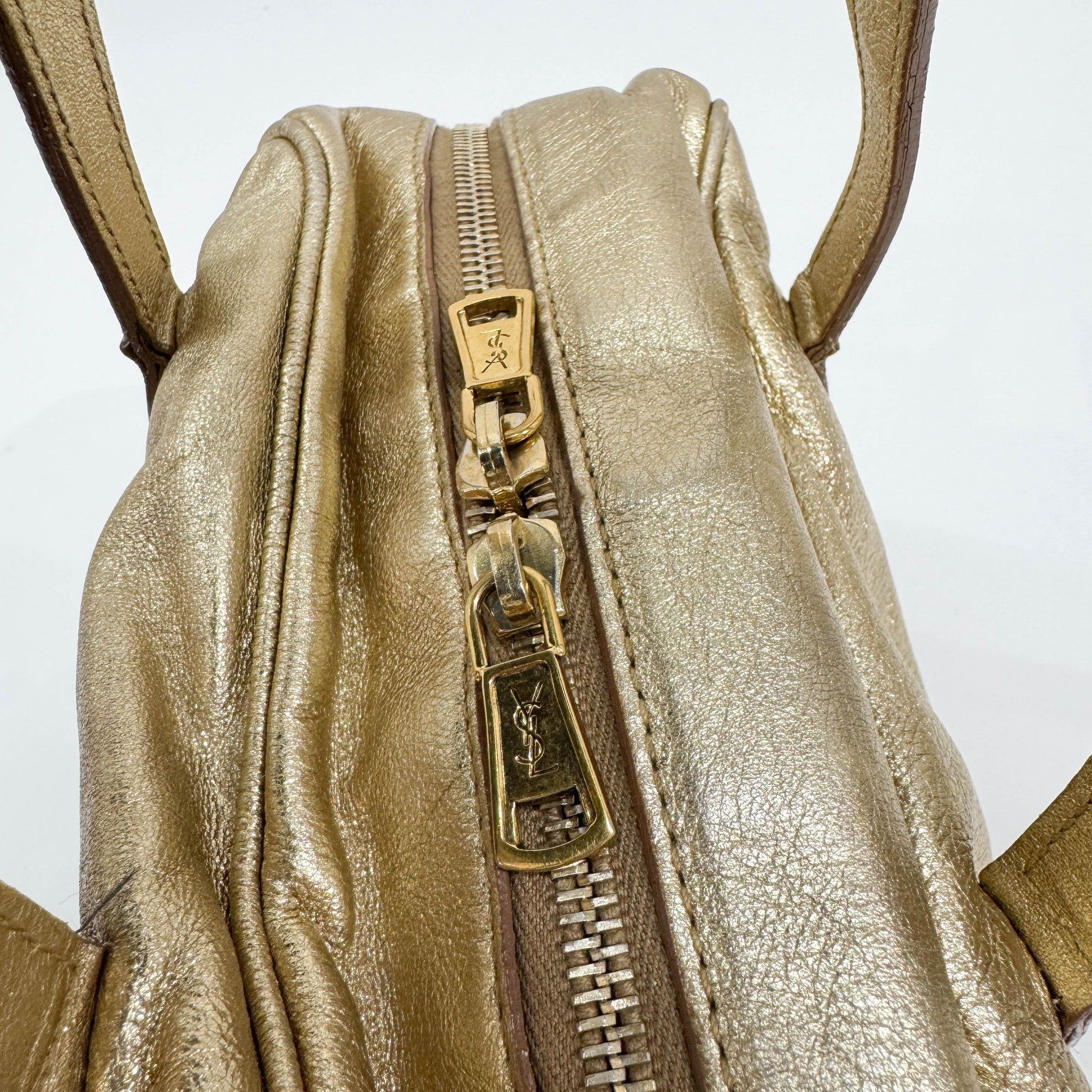 Y-Mail Gold Leather Hand Bag