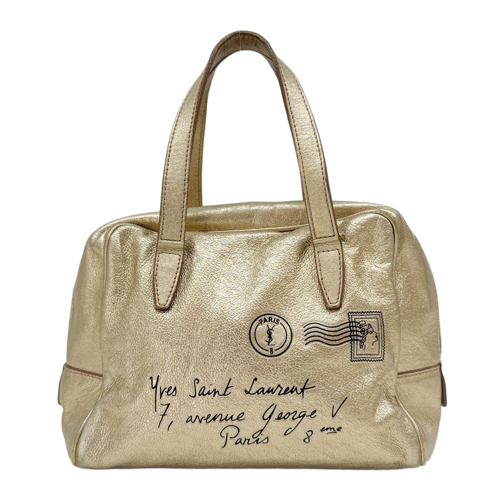 Y-Mail Gold Leather Hand Bag