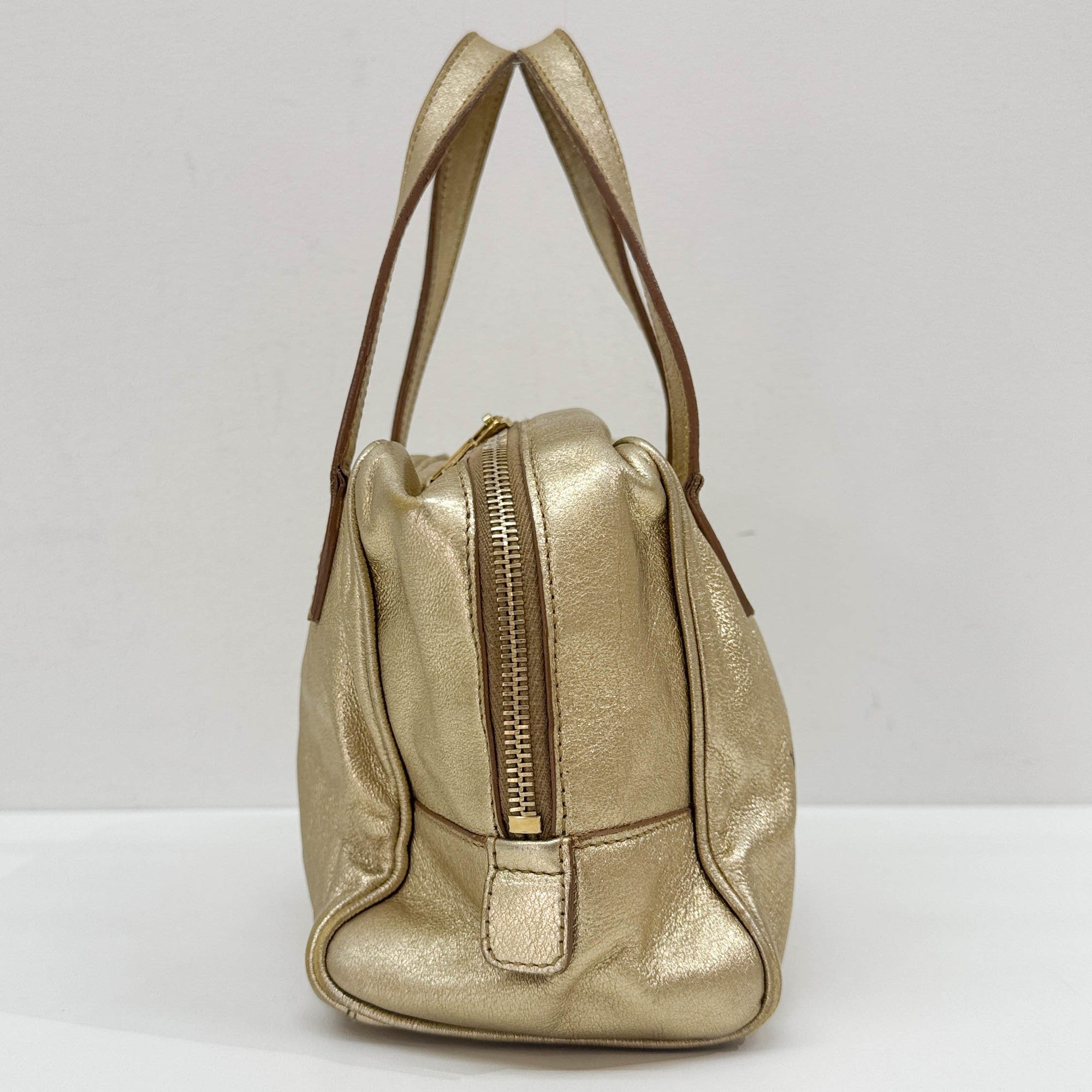 Y-Mail Gold Leather Hand Bag