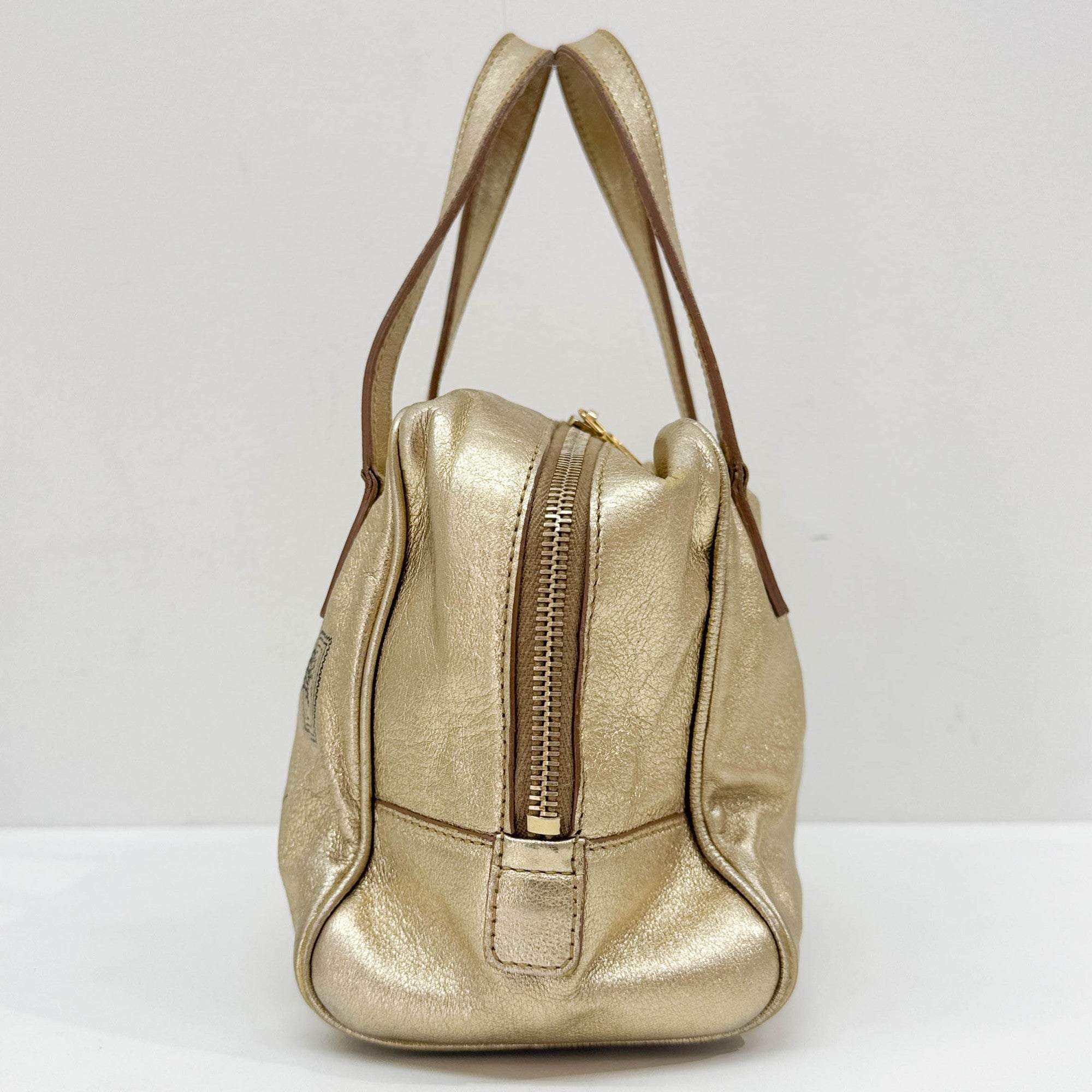 Y-Mail Gold Leather Hand Bag