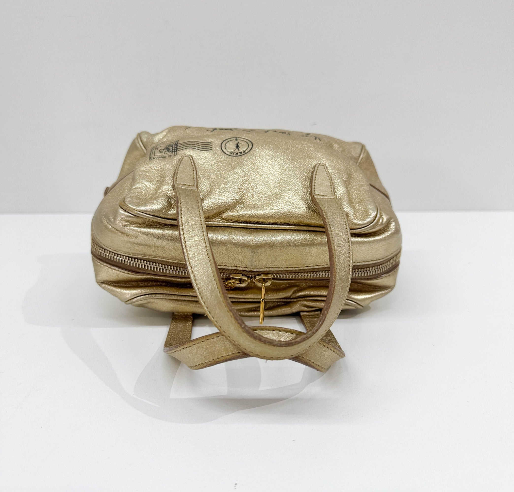 Y-Mail Gold Leather Hand Bag