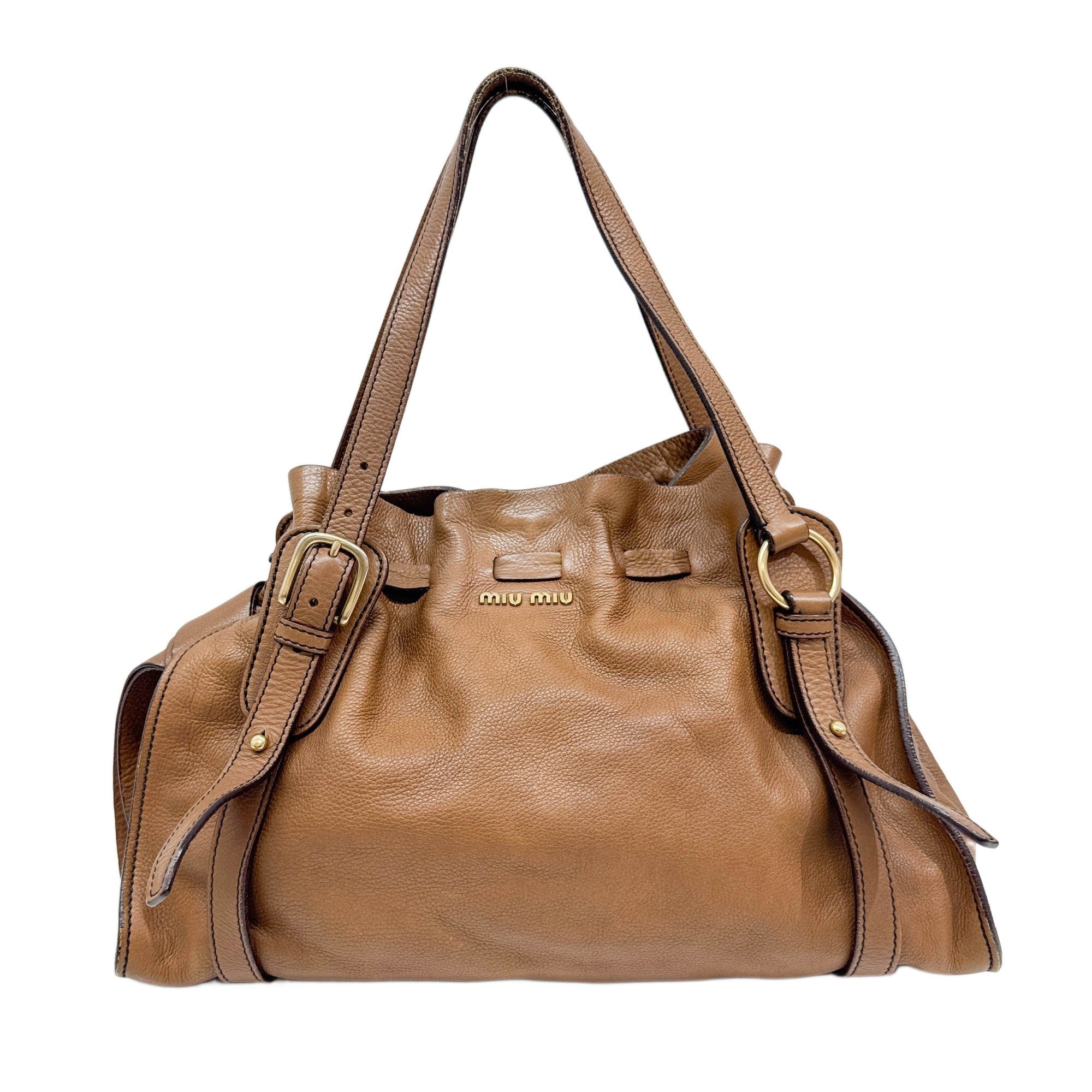 Vitello Lux Bow Brown Leather Shoulder Bag