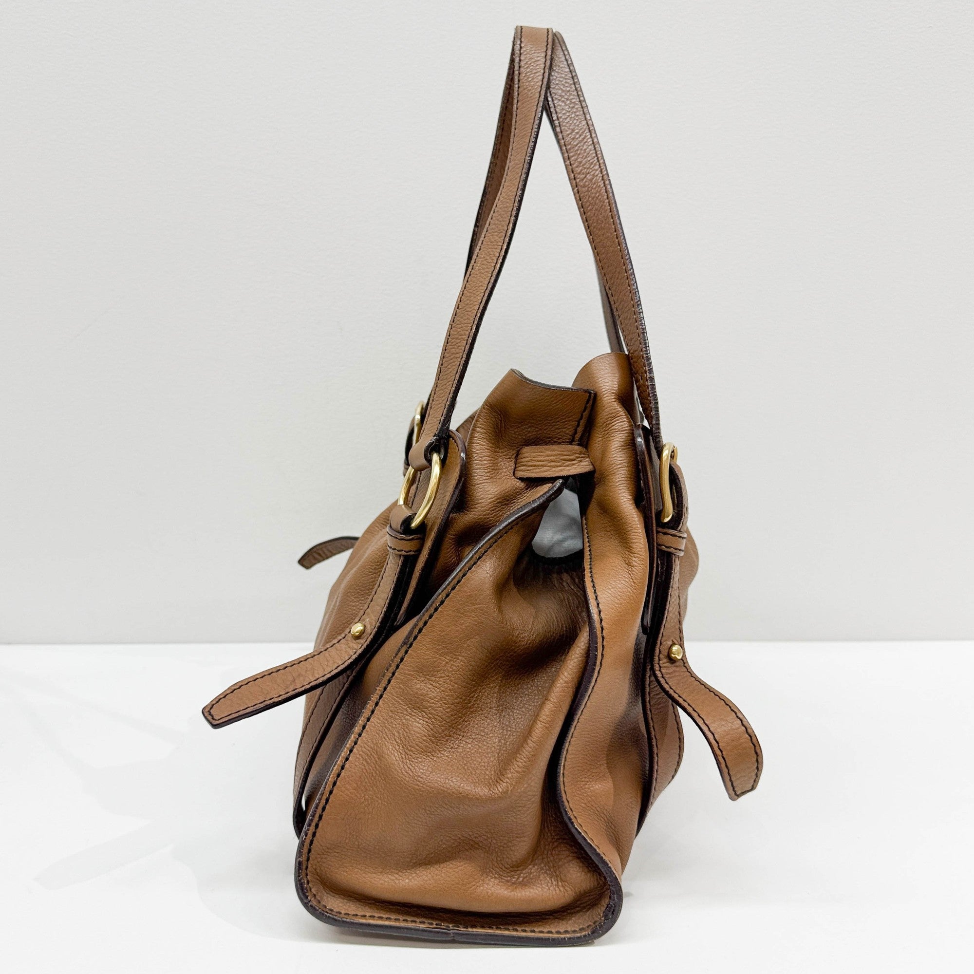 Vitello Lux Bow Brown Leather Shoulder Bag