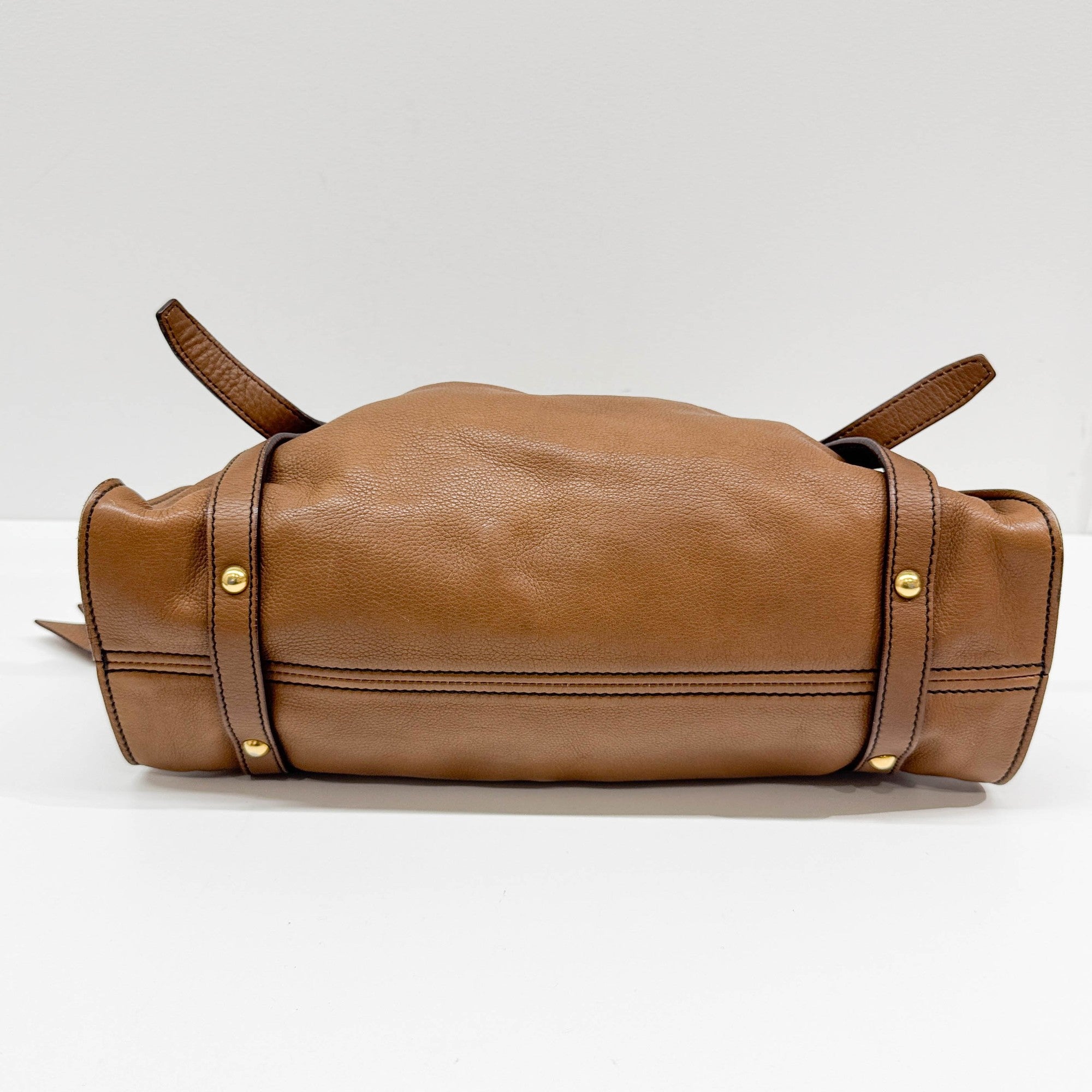 Vitello Lux Bow Brown Leather Shoulder Bag