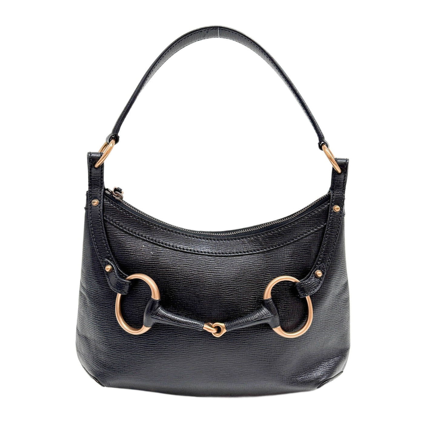 Horsebit Black Leather Shoulder Bag