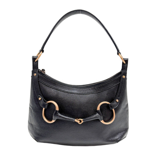 Horsebit Black Leather Shoulder Bag