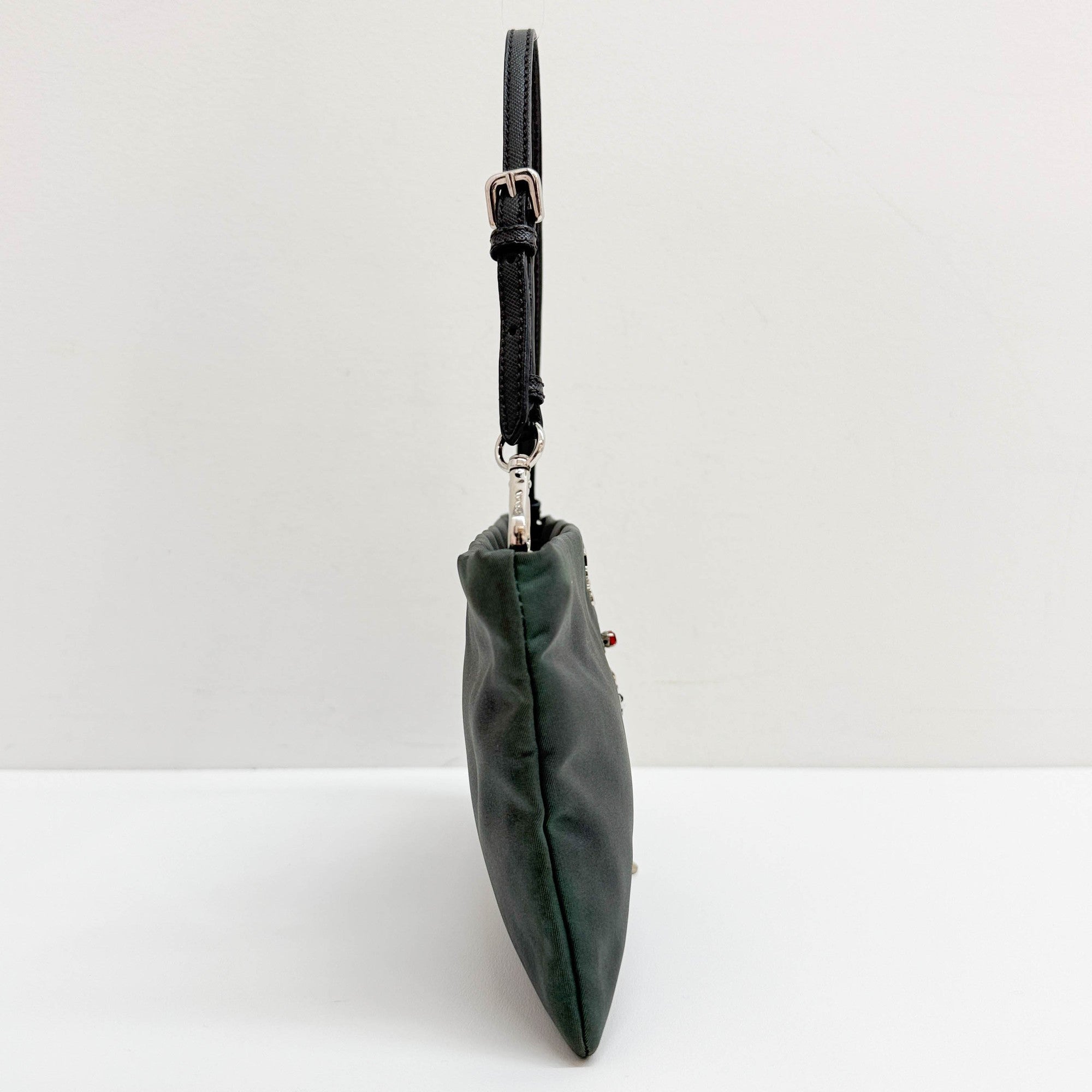 Bejeweled Heart Grey Nylon Hand Bag