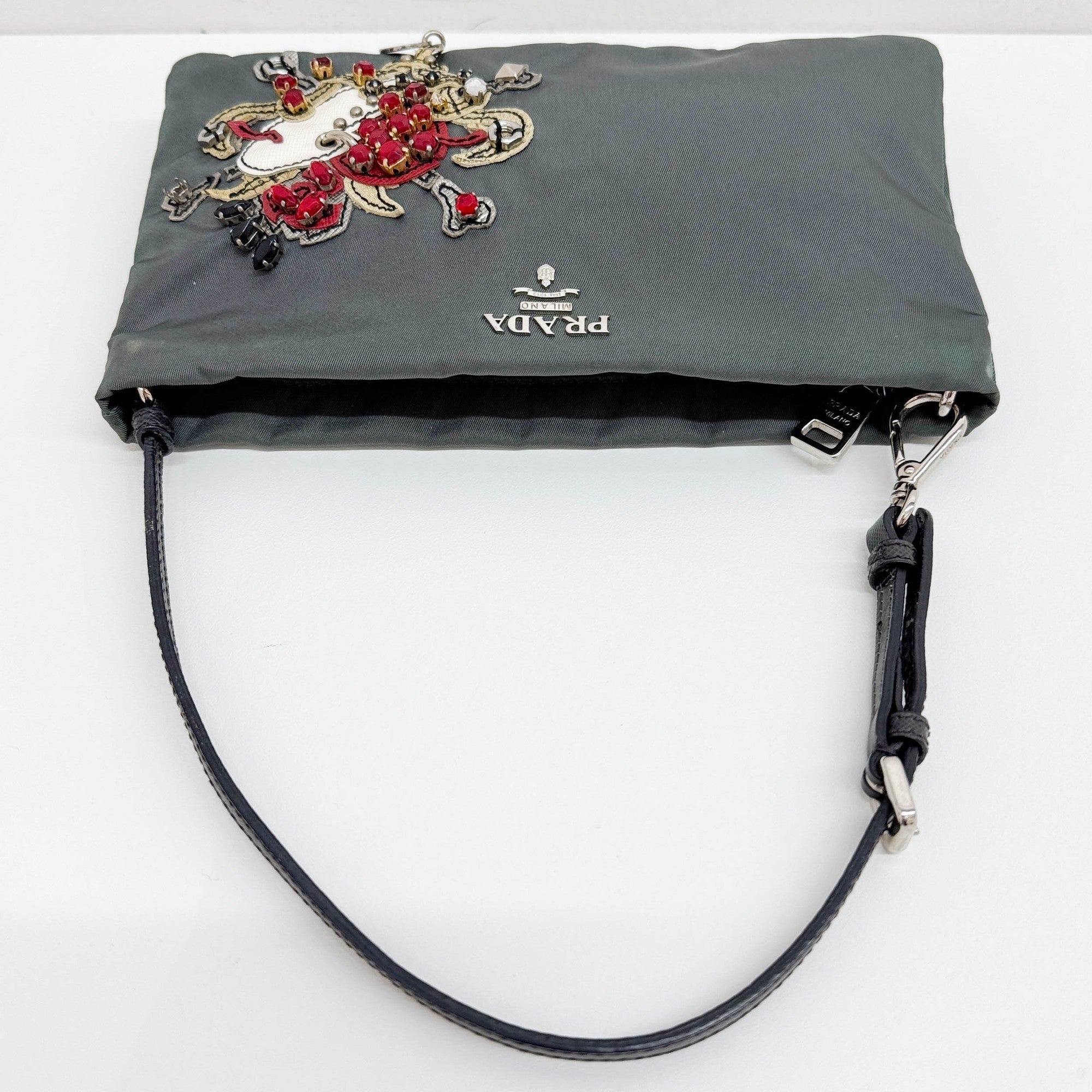 Bejeweled Heart Grey Nylon Hand Bag