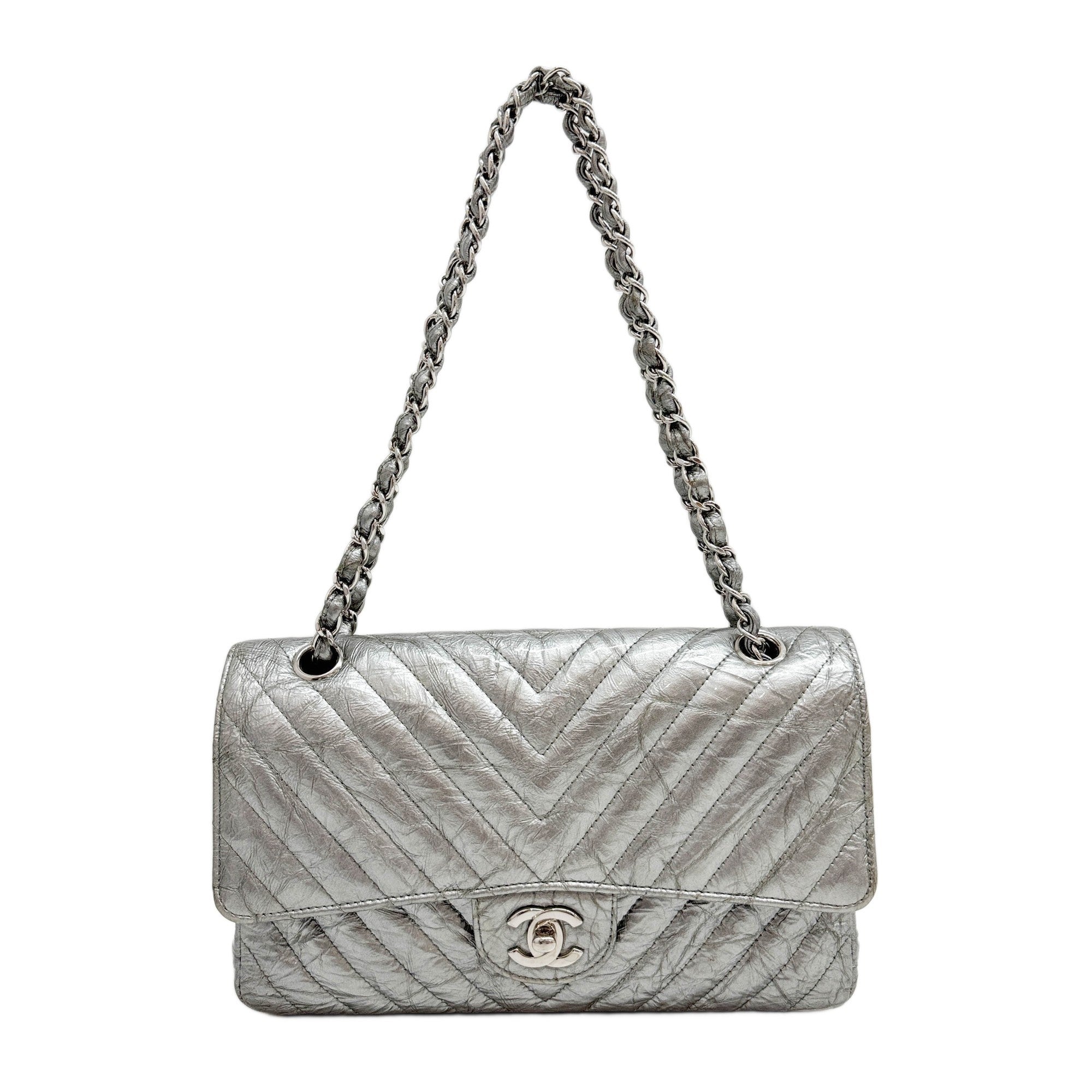 Classic Flap Silver Matelasse Shoulder Bag