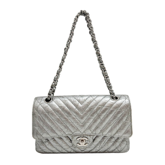 Classic Flap Silver Matelasse Shoulder Bag