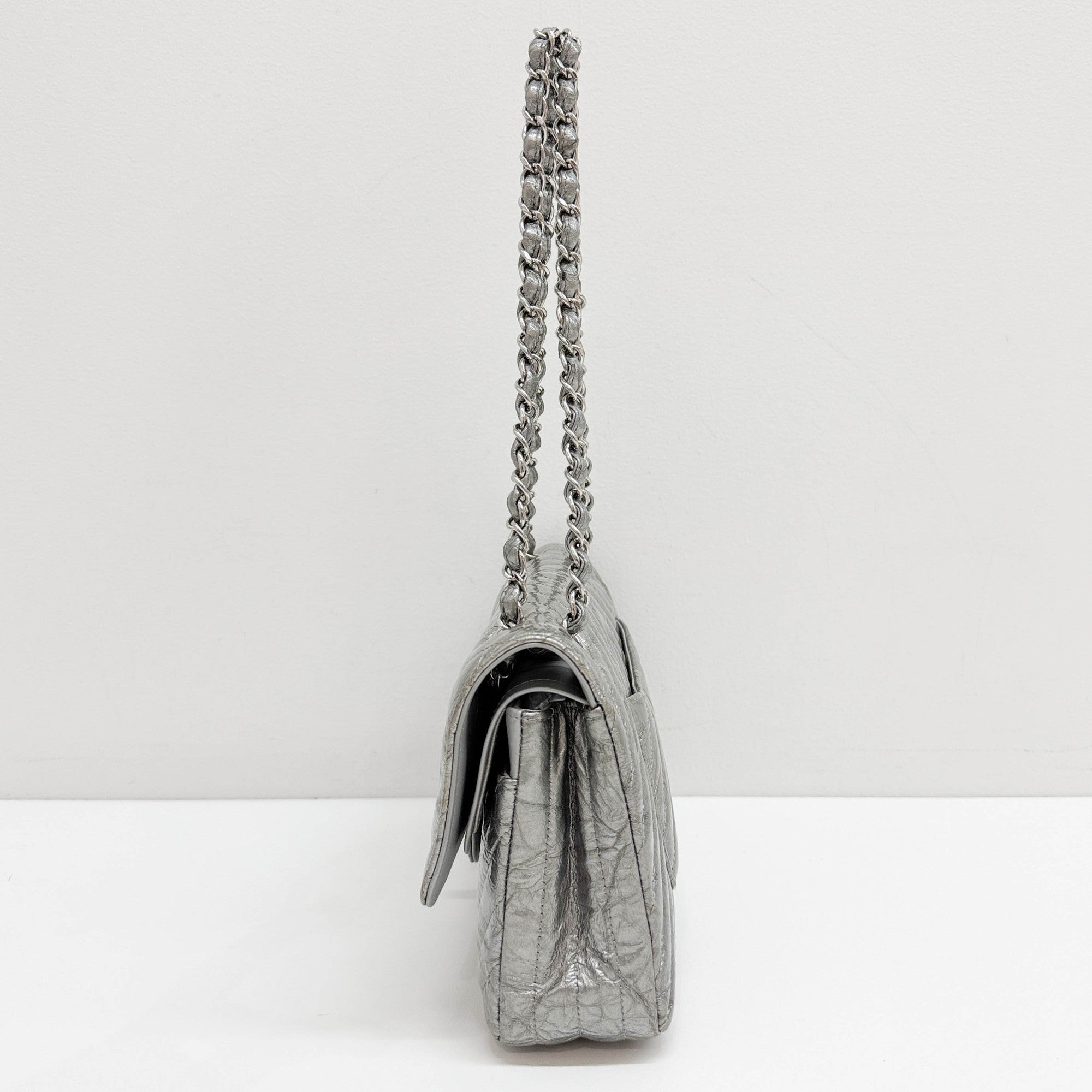 Classic Flap Silver Matelasse Shoulder Bag