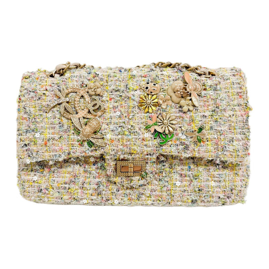 2.55 Double Flap Matelasse Bug Decore Multi-color Tweed Shoulder Bag