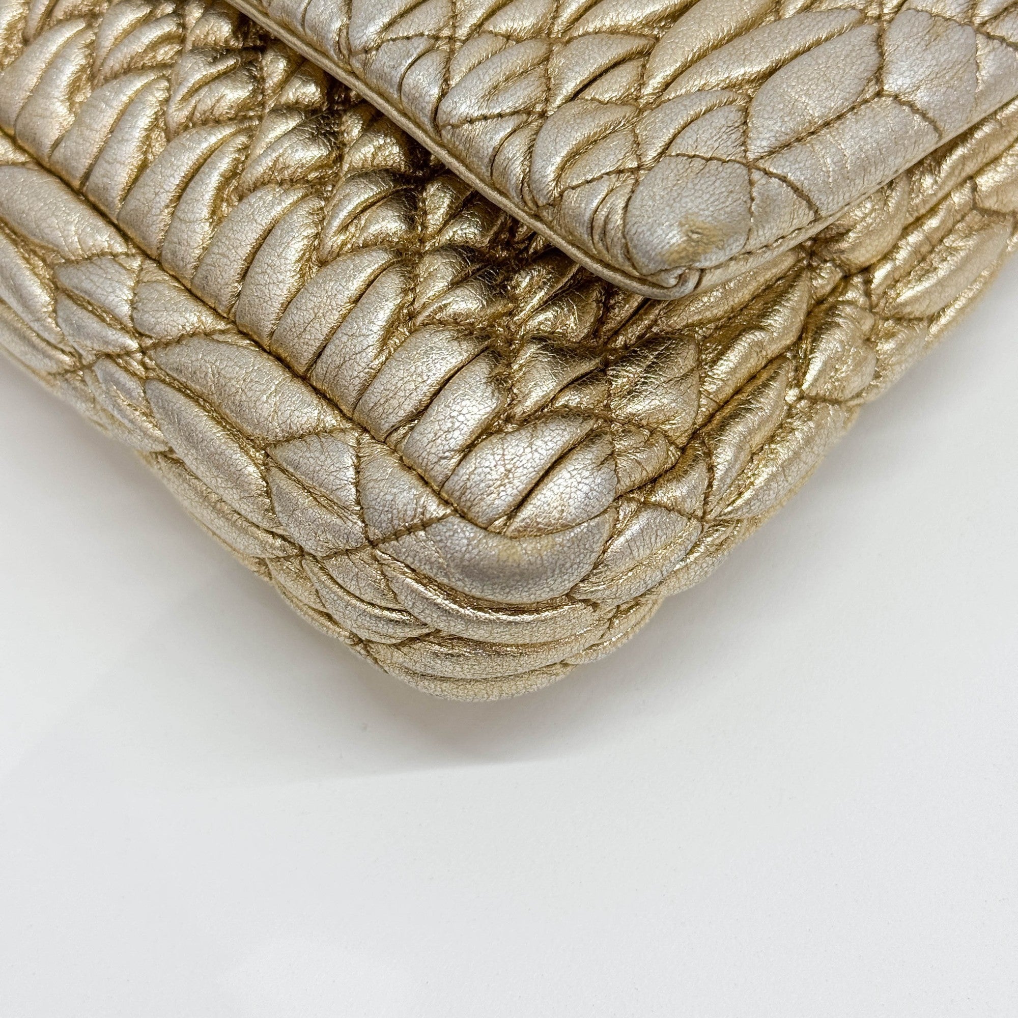 Matelasse Nappa Gold Leather Crystal Shoulder Bag