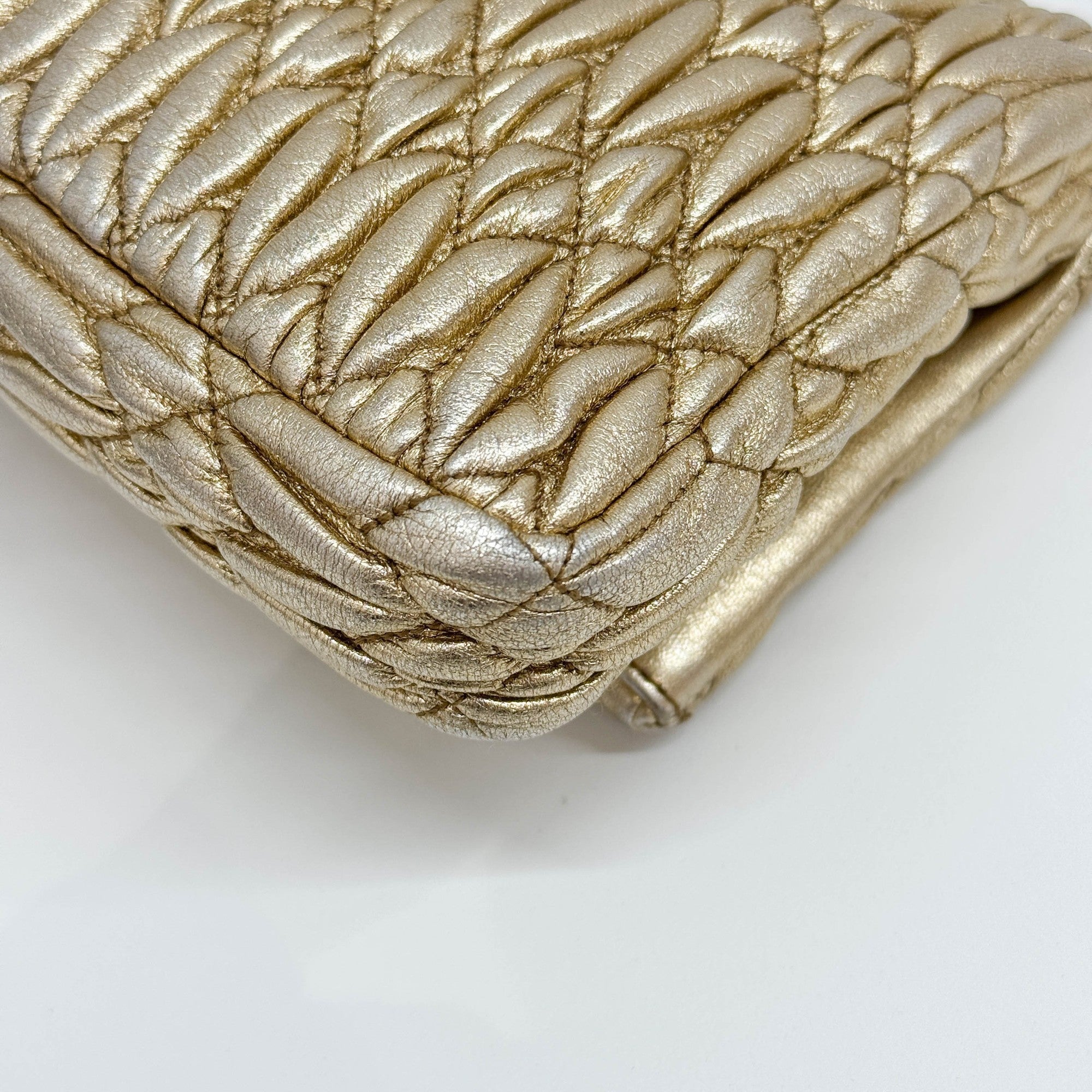 Matelasse Nappa Gold Leather Crystal Shoulder Bag