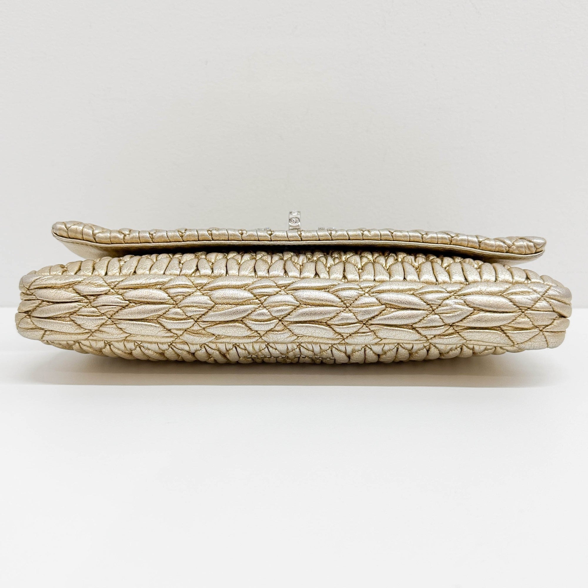 Matelasse Nappa Gold Leather Crystal Shoulder Bag