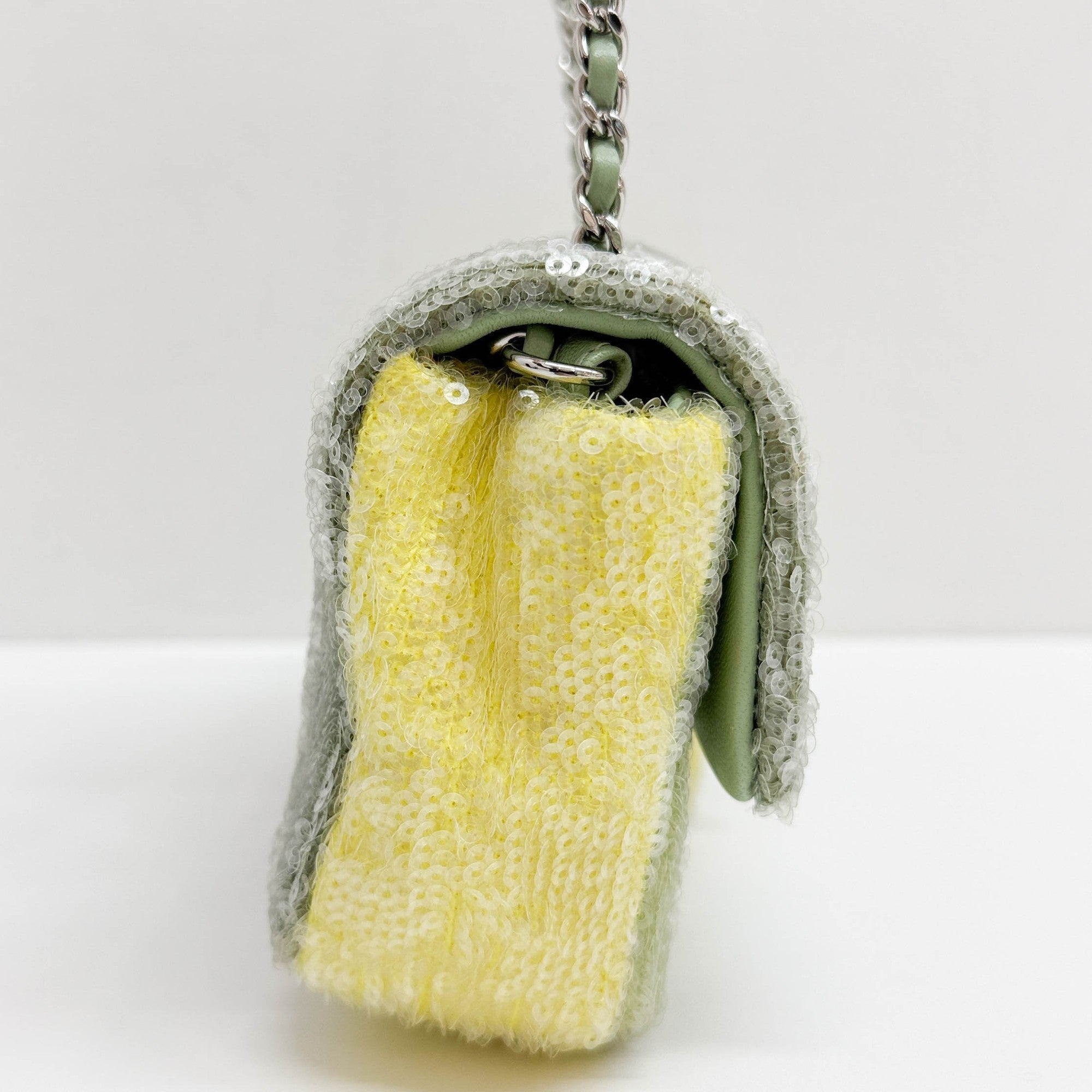 Green Sequin Waterfall Mini Rectangular Flap Bag