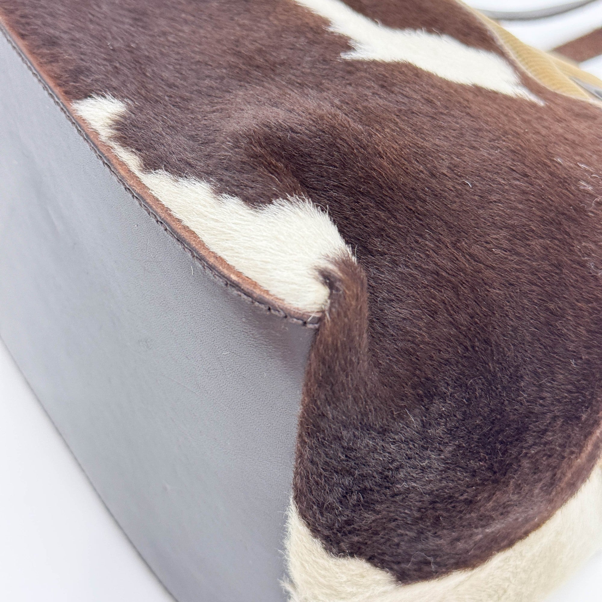 Brown Cow Print Pony Hair & Khaki Corduroy Shoulder Bag