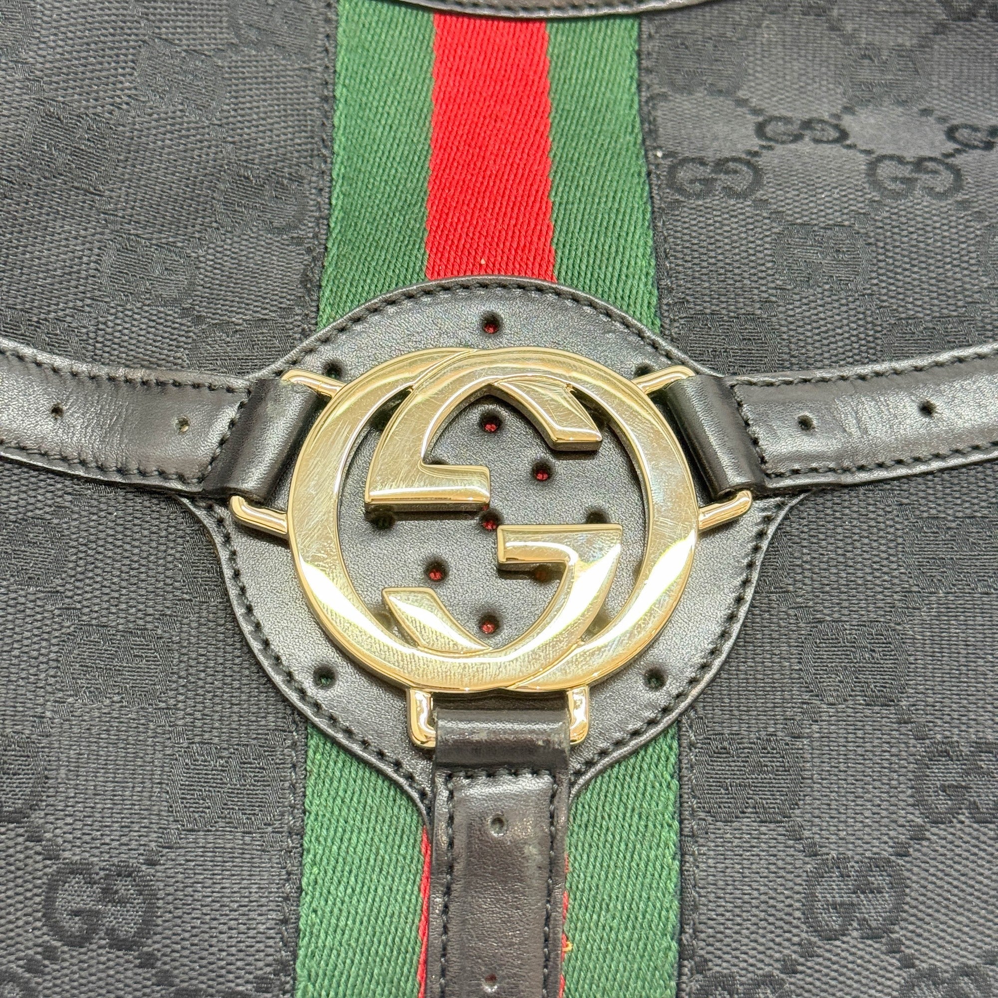 Reins Web Black GG Canvas Shoulder Bag