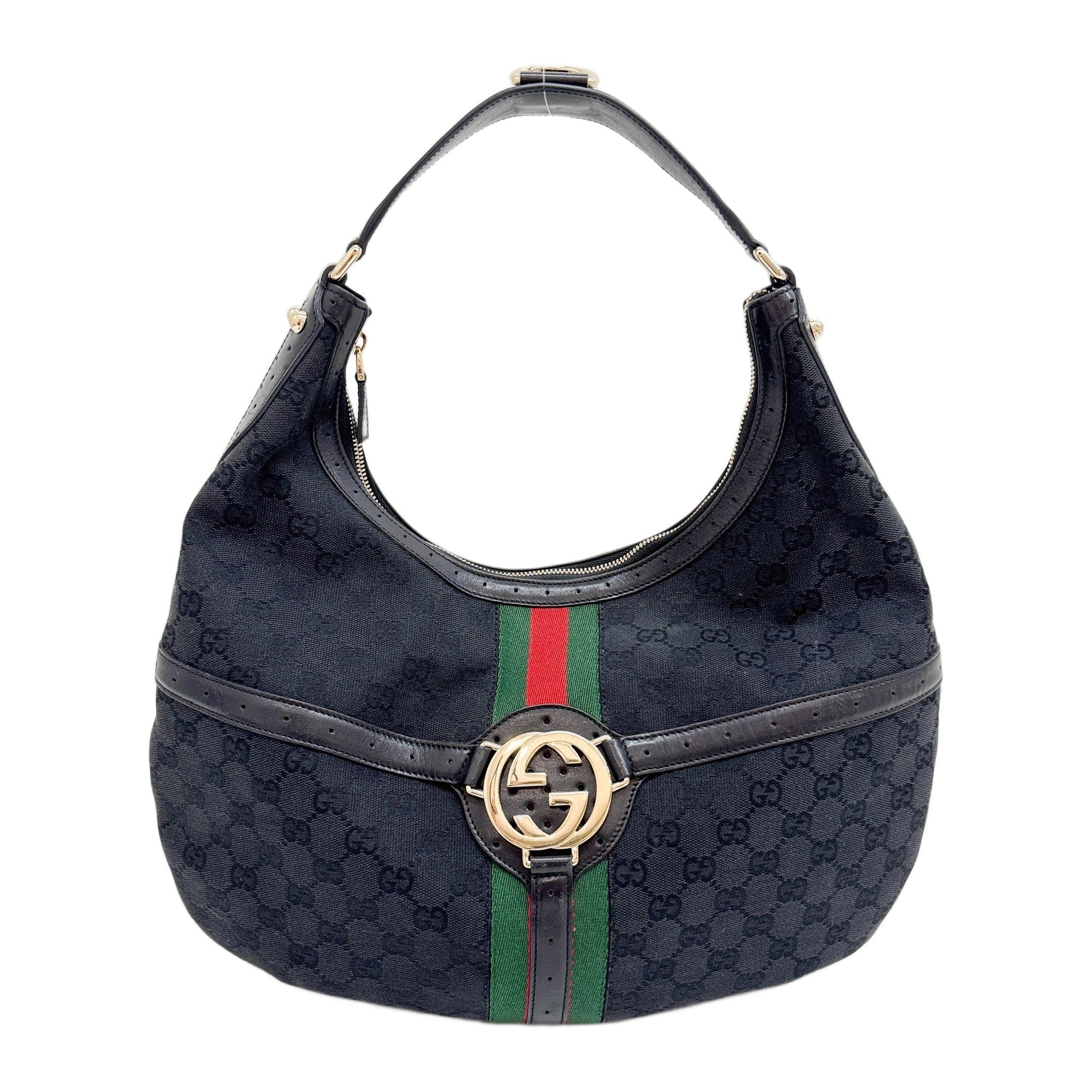 Reins Web Black GG Canvas Shoulder Bag