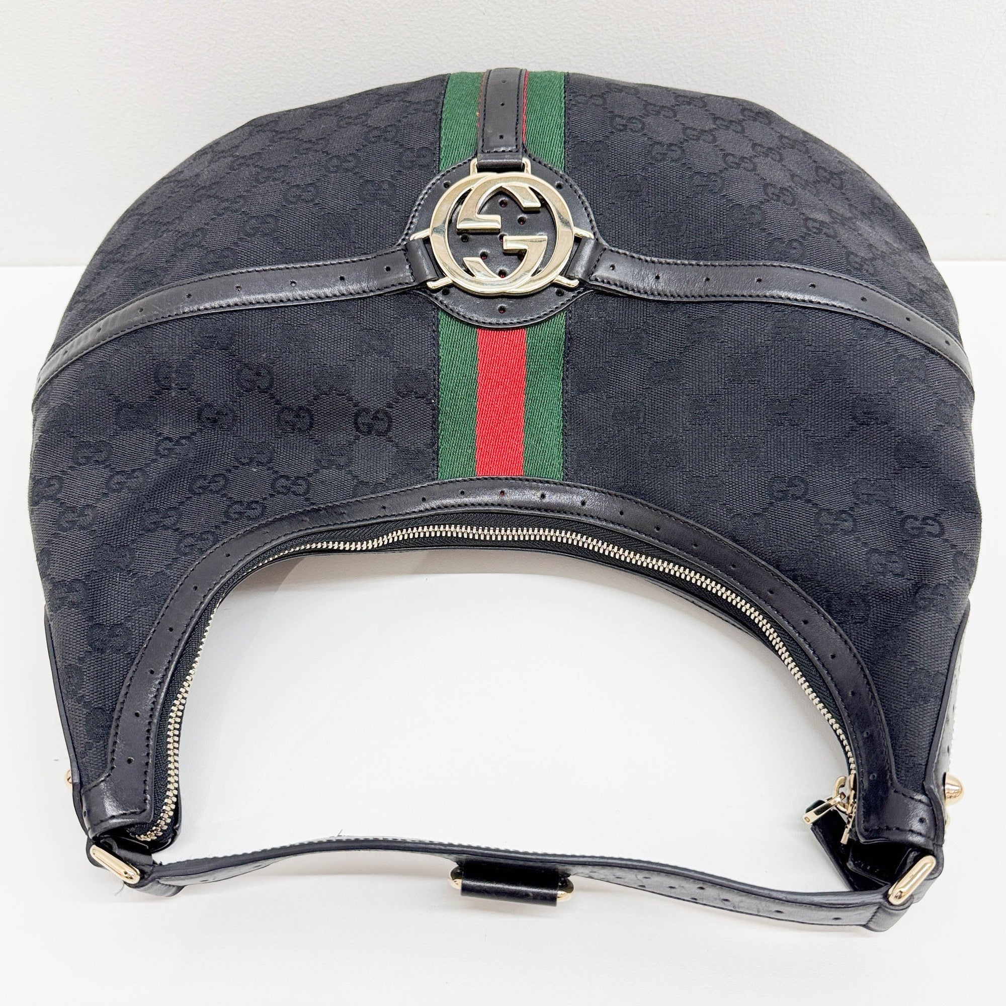 Reins Web Black GG Canvas Shoulder Bag