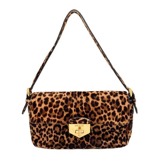 Brown Leopard Print Pony Hair Shoulder Bag