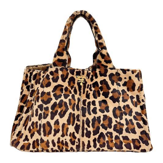 Tan Leopard Print Pony Hair Tote Bag