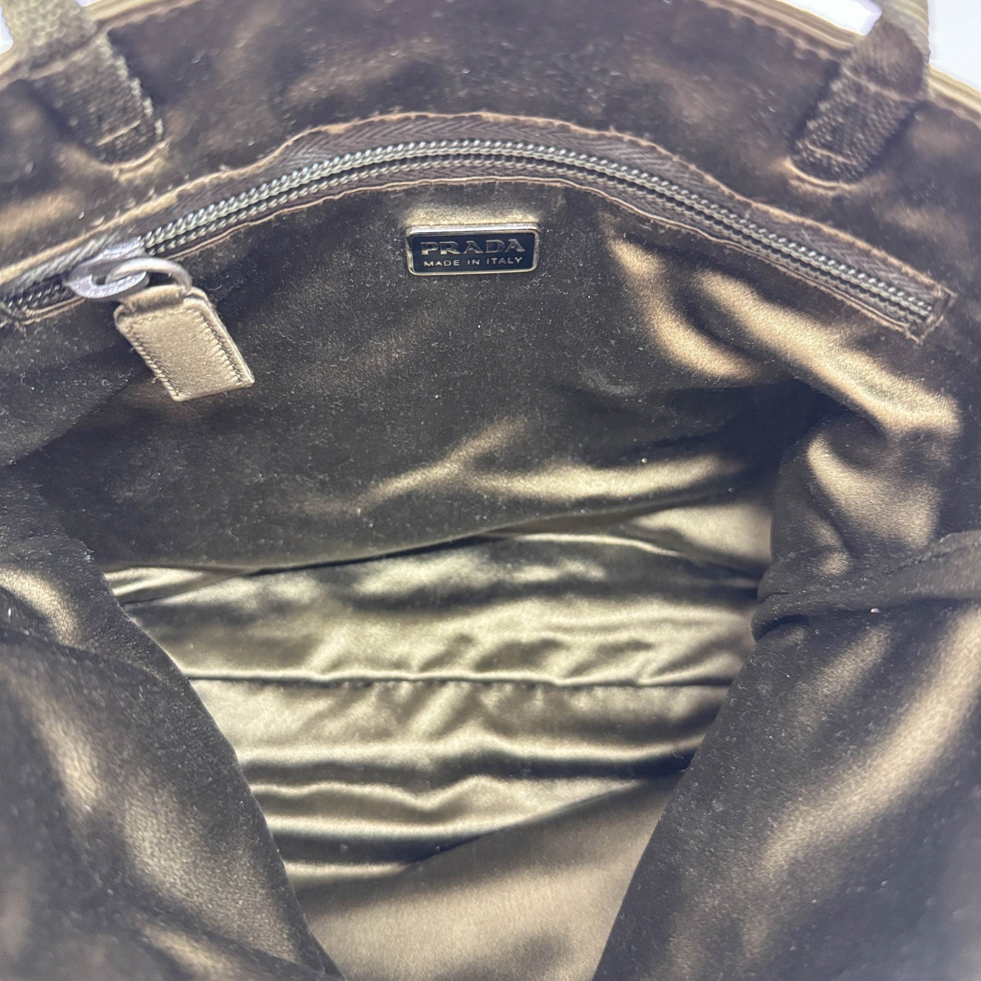 Bijoux Embroidery Olive Green Satin Handle Bag