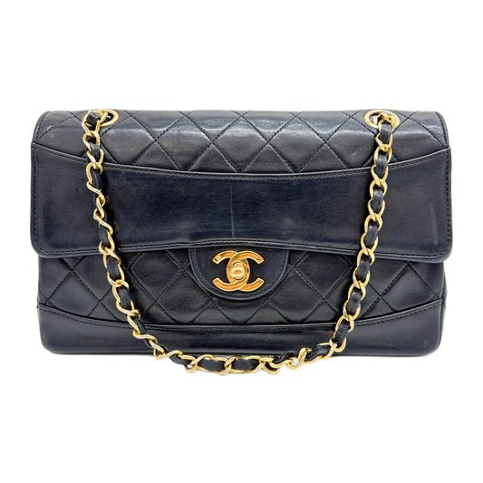 Matelasse Black Leather with Gold Details Shoulder Bag