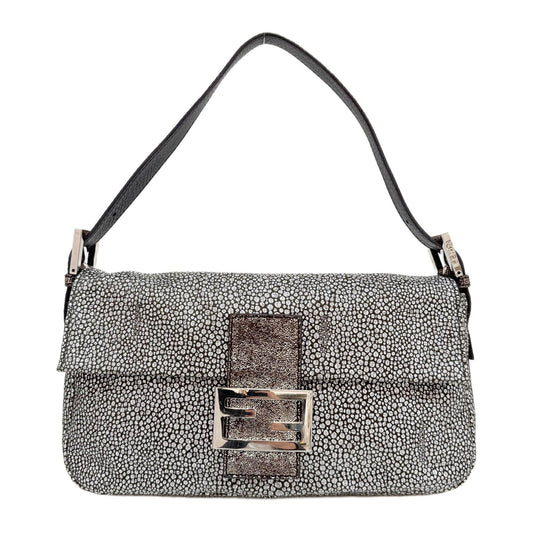 Baguette Gray & Silver Cotton Shoulder Bag