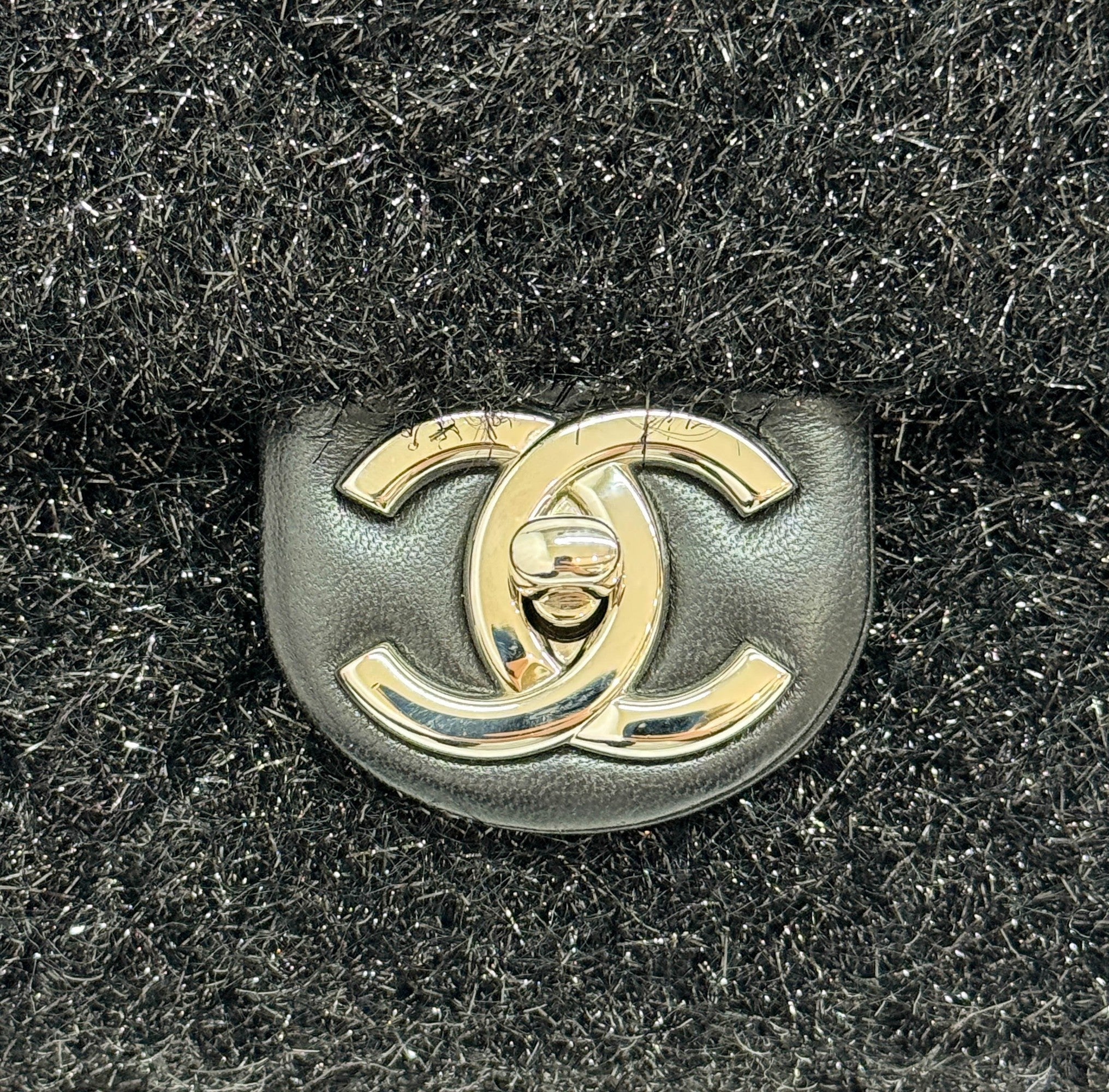 Charcoal Grey Classic Flap Sparkle Shoulder Bag