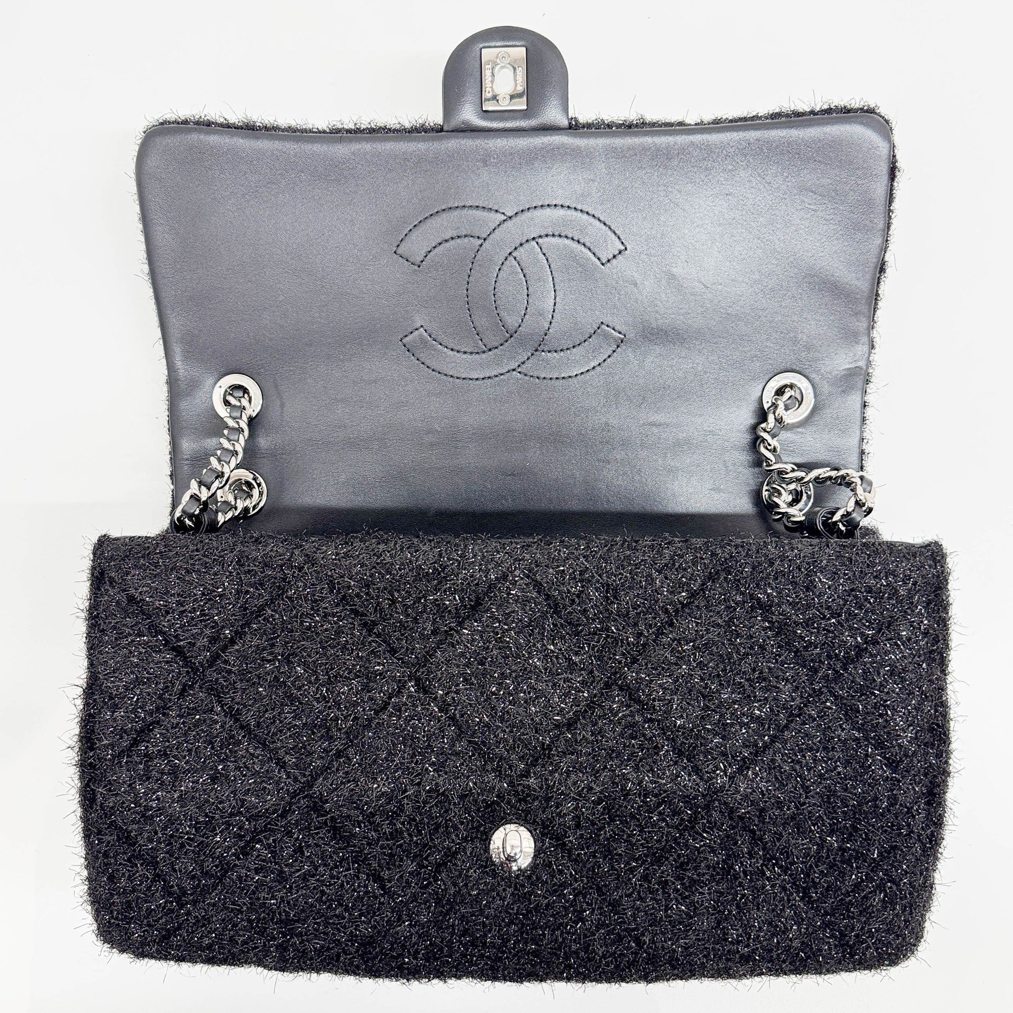 Charcoal Grey Classic Flap Sparkle Shoulder Bag