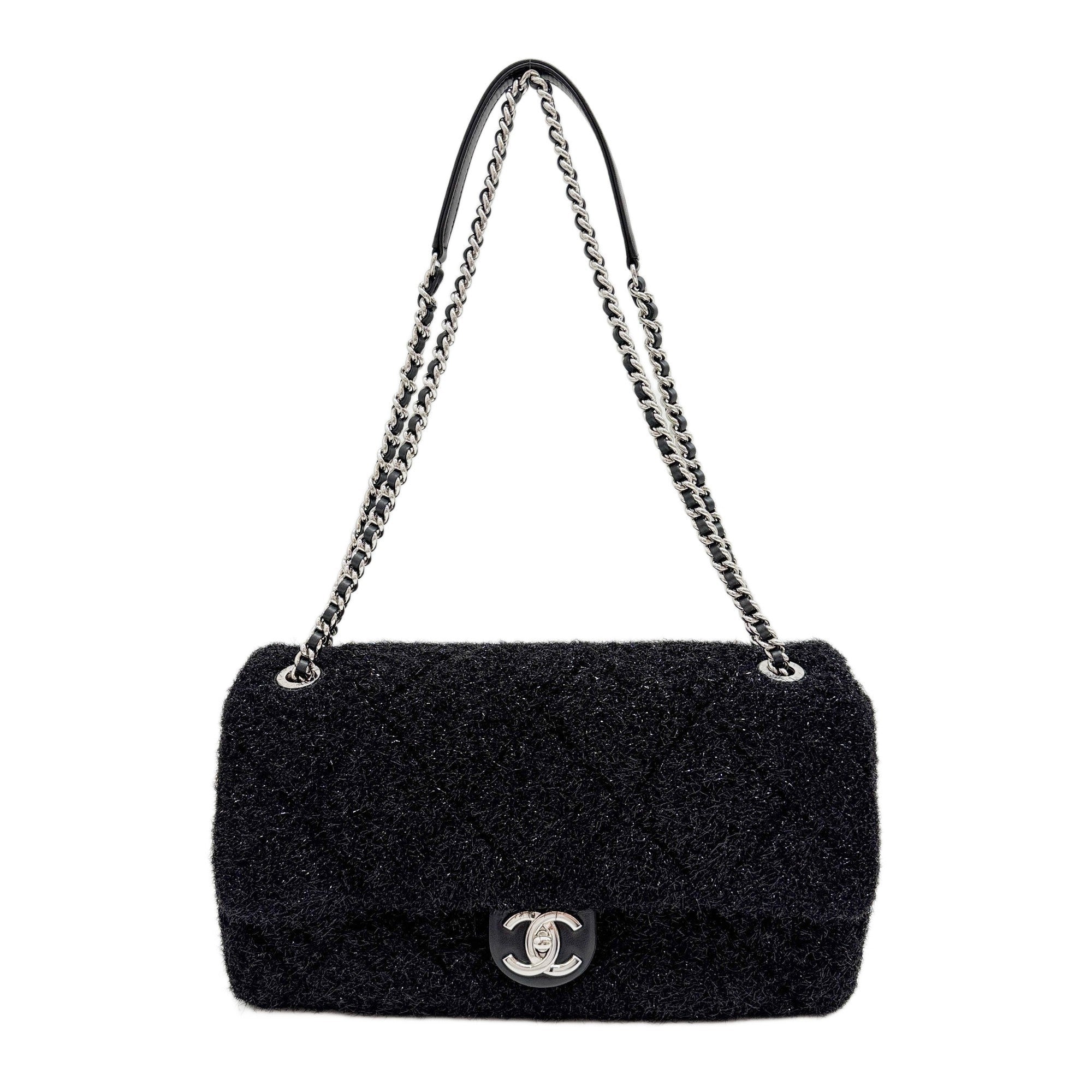 Charcoal Grey Classic Flap Sparkle Shoulder Bag