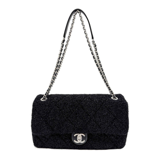 Charcoal Grey Classic Flap Sparkle Shoulder Bag