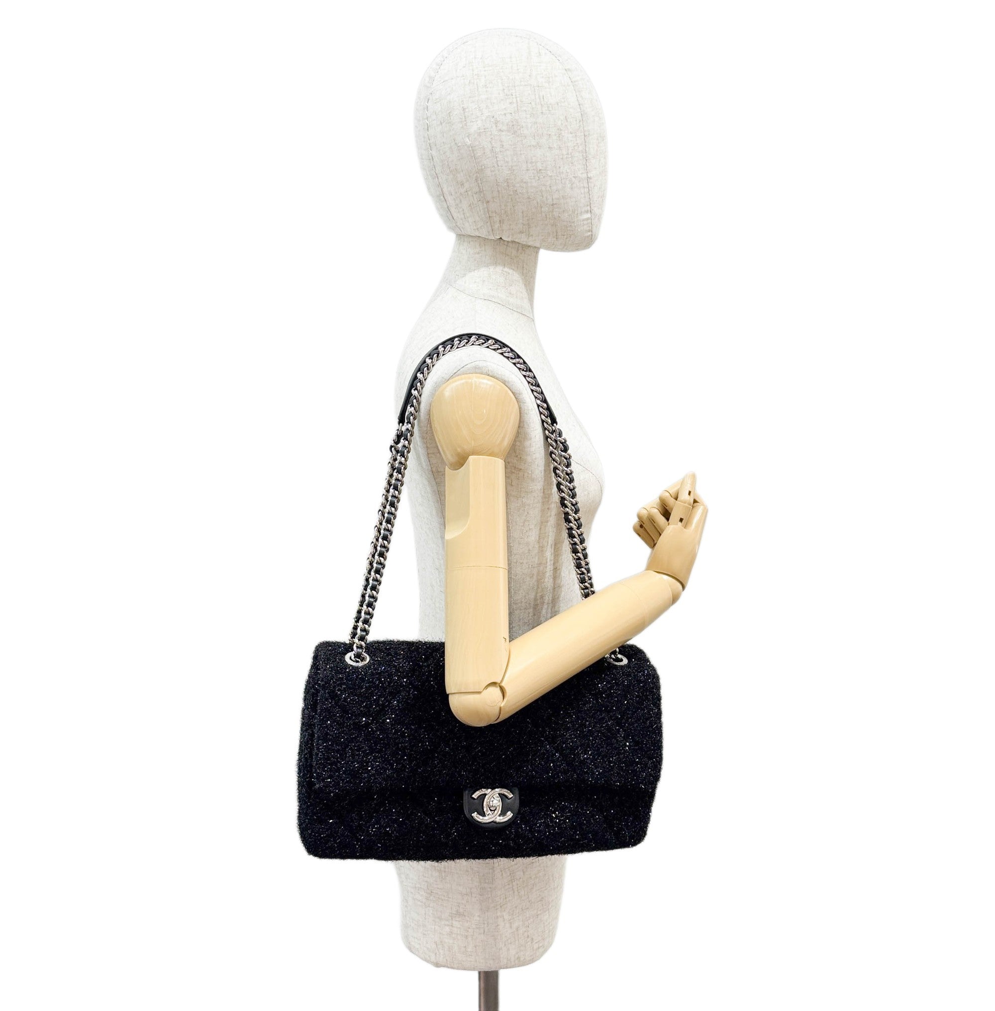 Charcoal Grey Classic Flap Sparkle Shoulder Bag