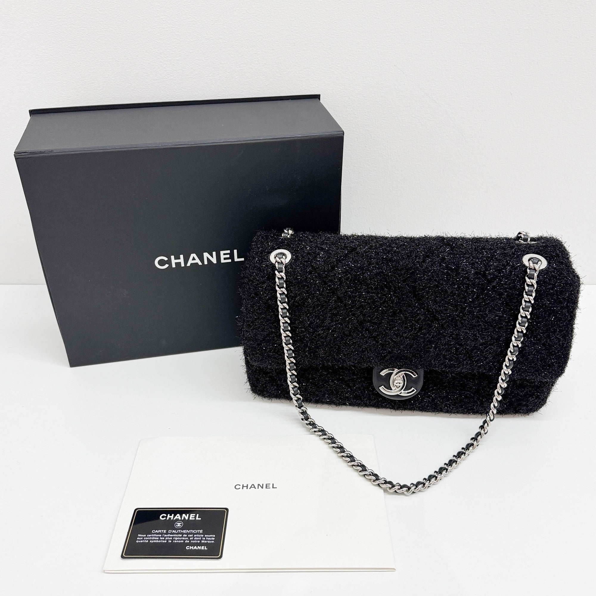 Charcoal Grey Classic Flap Sparkle Shoulder Bag