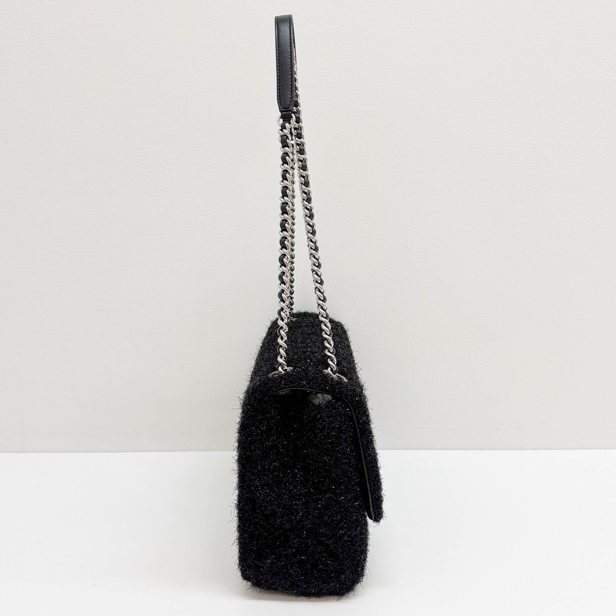 Charcoal Grey Classic Flap Sparkle Shoulder Bag