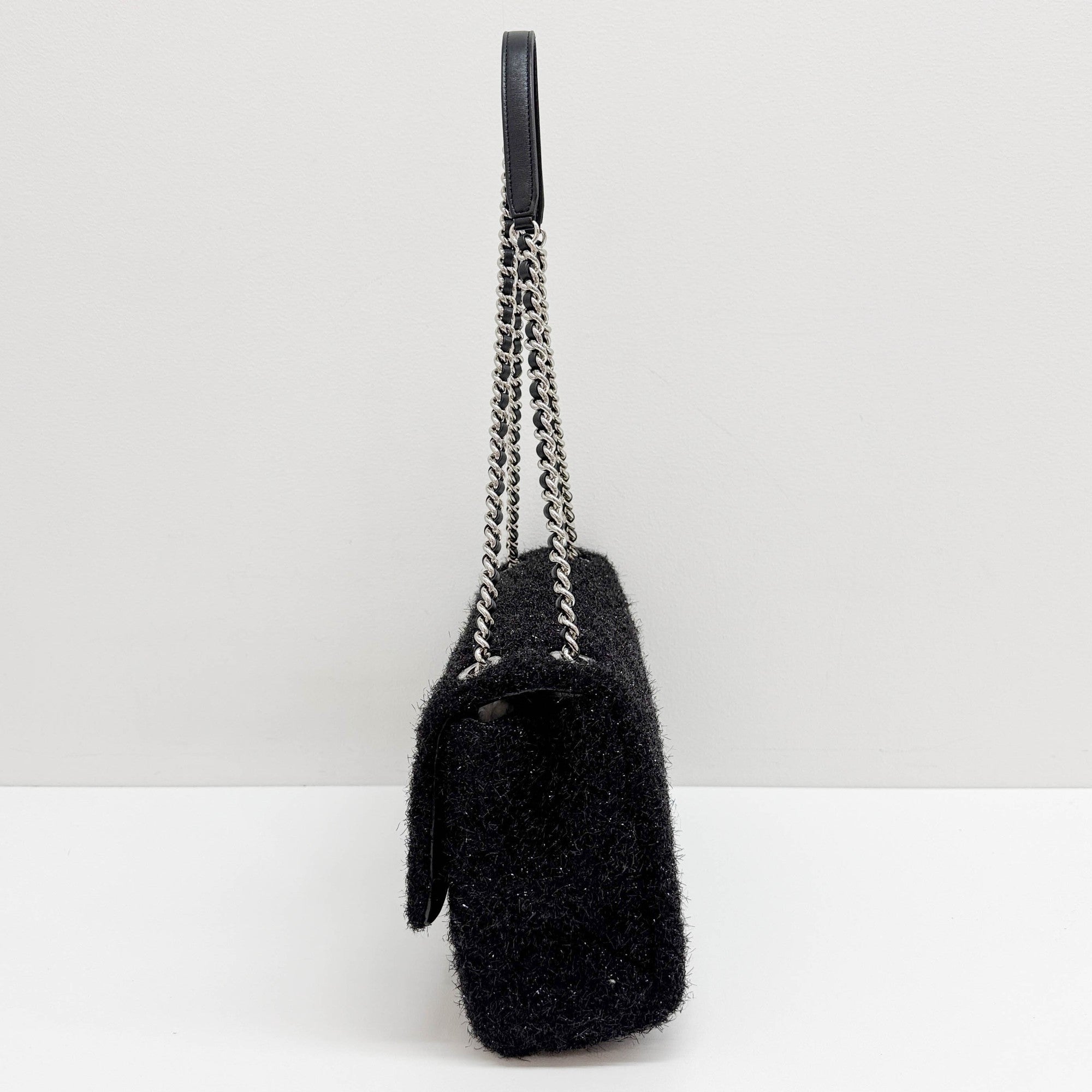 Charcoal Grey Classic Flap Sparkle Shoulder Bag