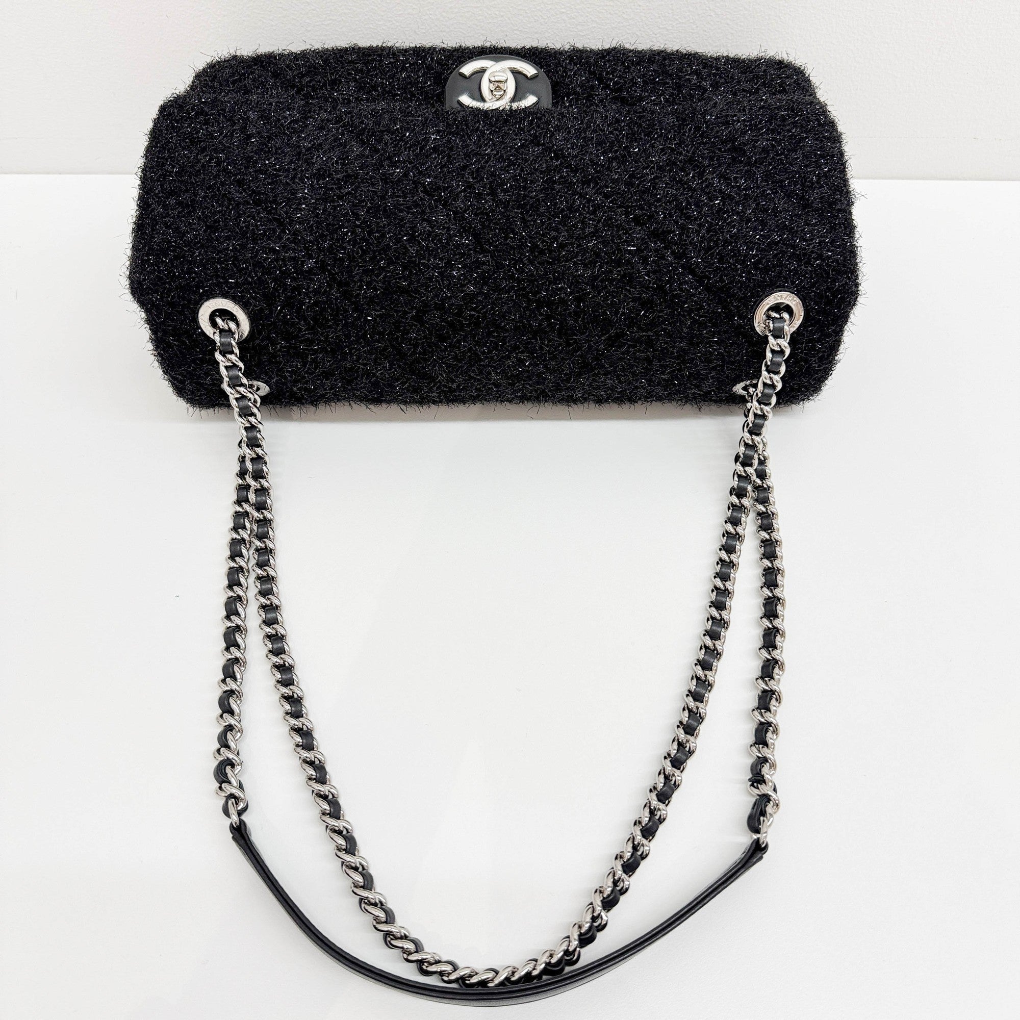 Charcoal Grey Classic Flap Sparkle Shoulder Bag