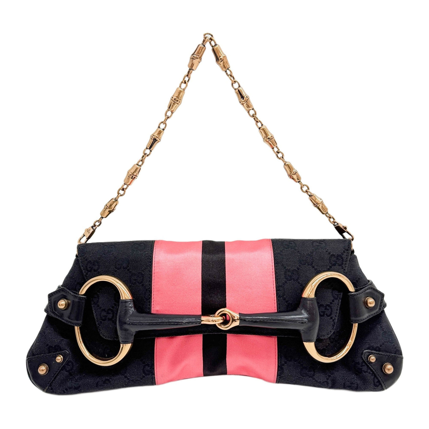 Horsebit Black GG Canvas Large Chain Shoulder Bag