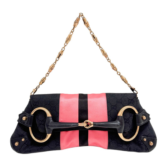 Horsebit Black GG Canvas Large Chain Shoulder Bag