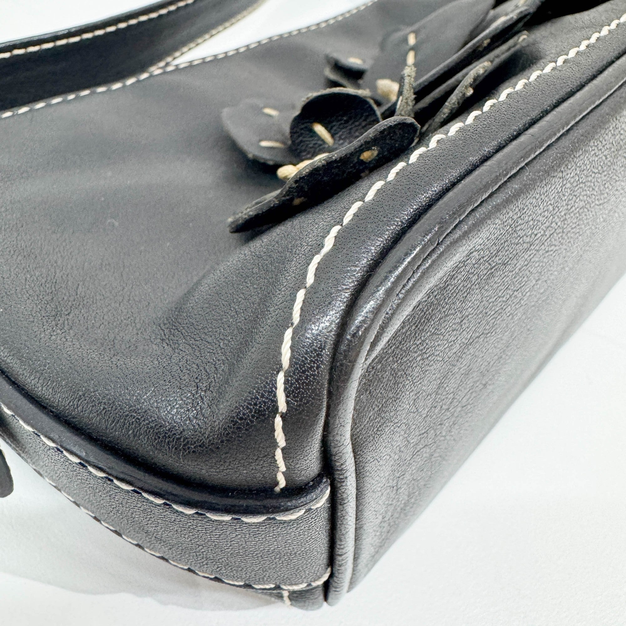 Floral Black Leather Shoulder Bag