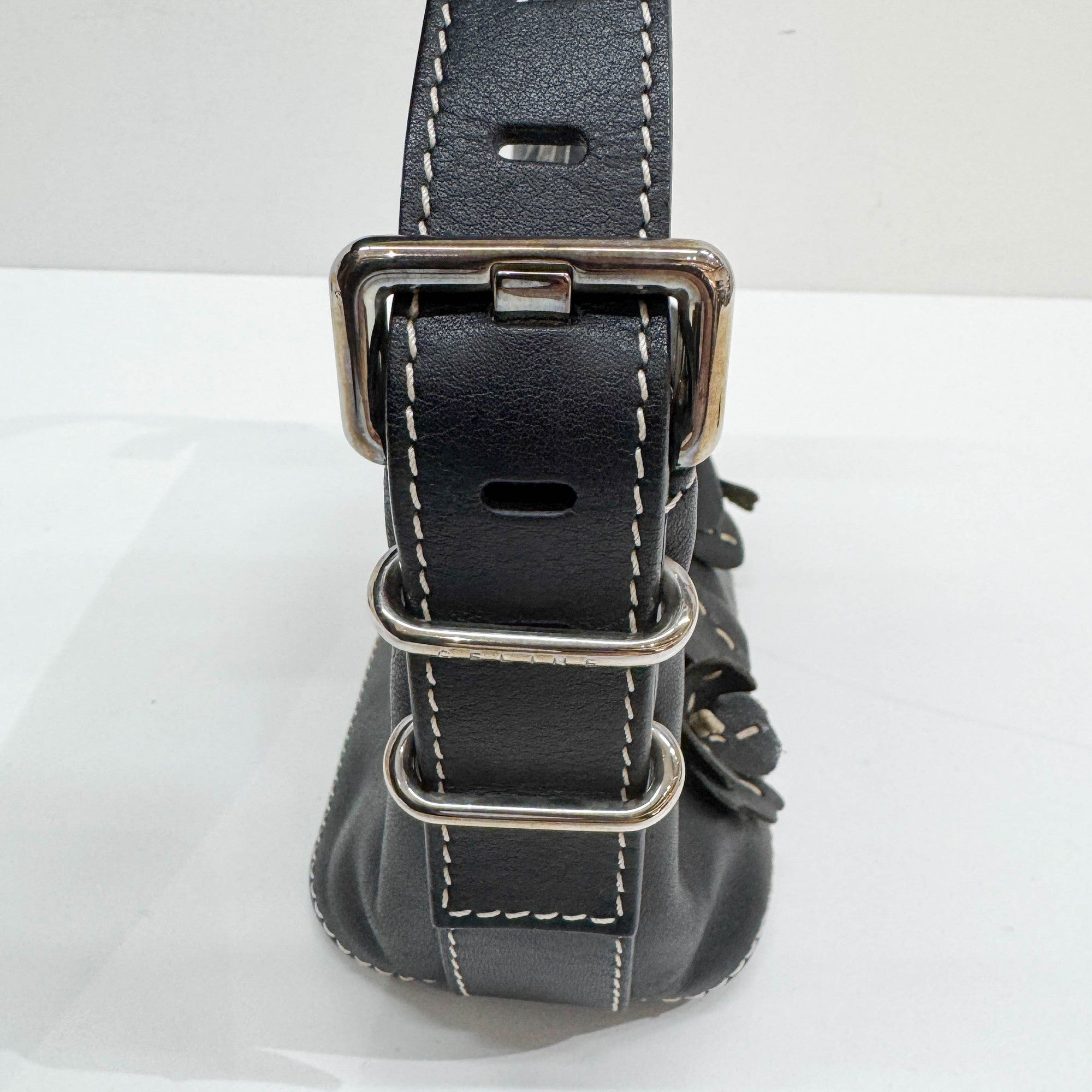 Floral Black Leather Shoulder Bag