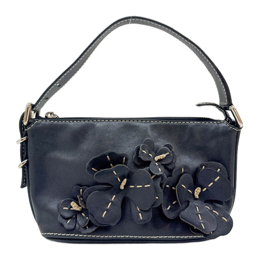 Floral Black Leather Shoulder Bag