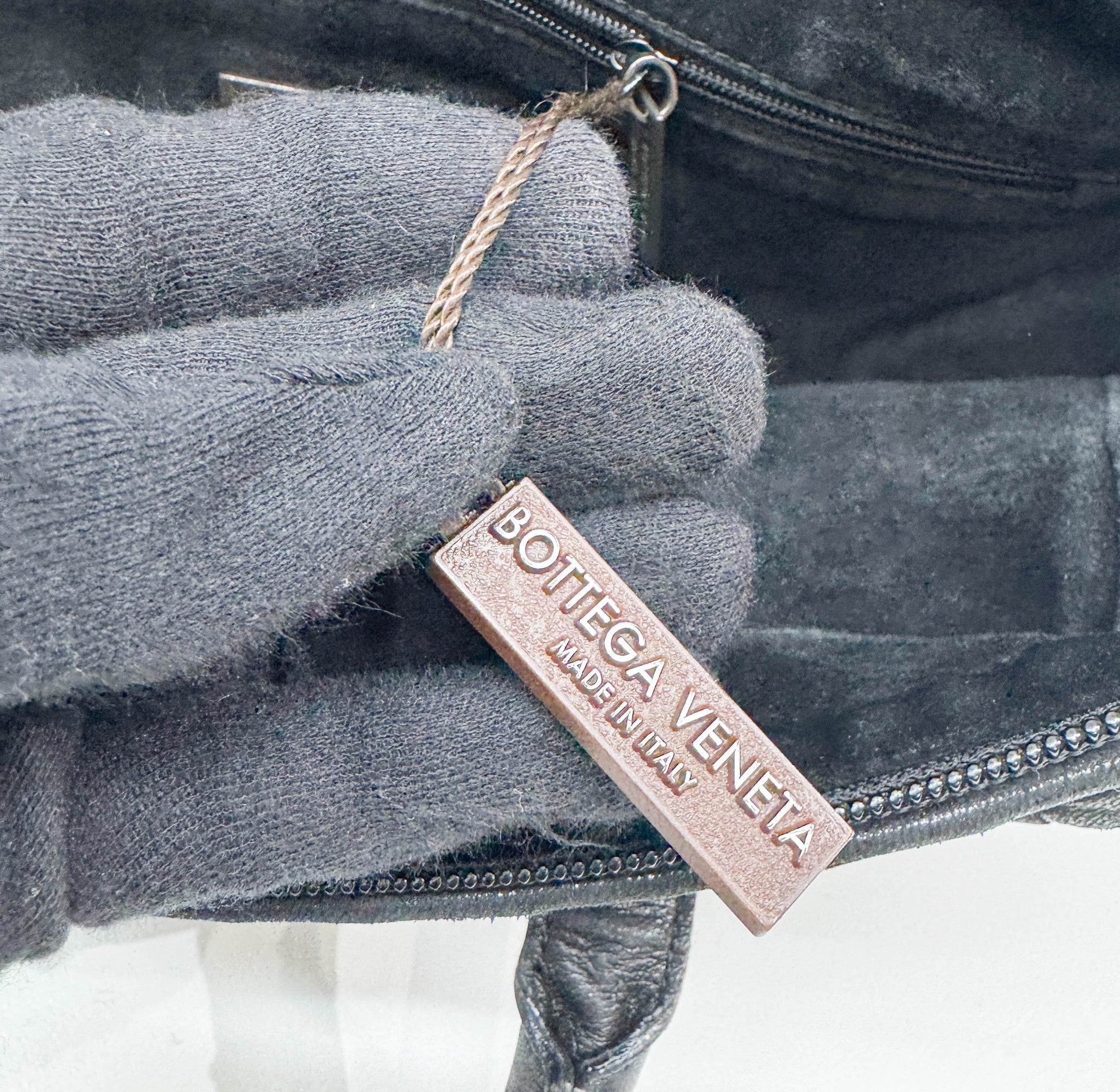 Intrecciato Black Leather Hand Bag