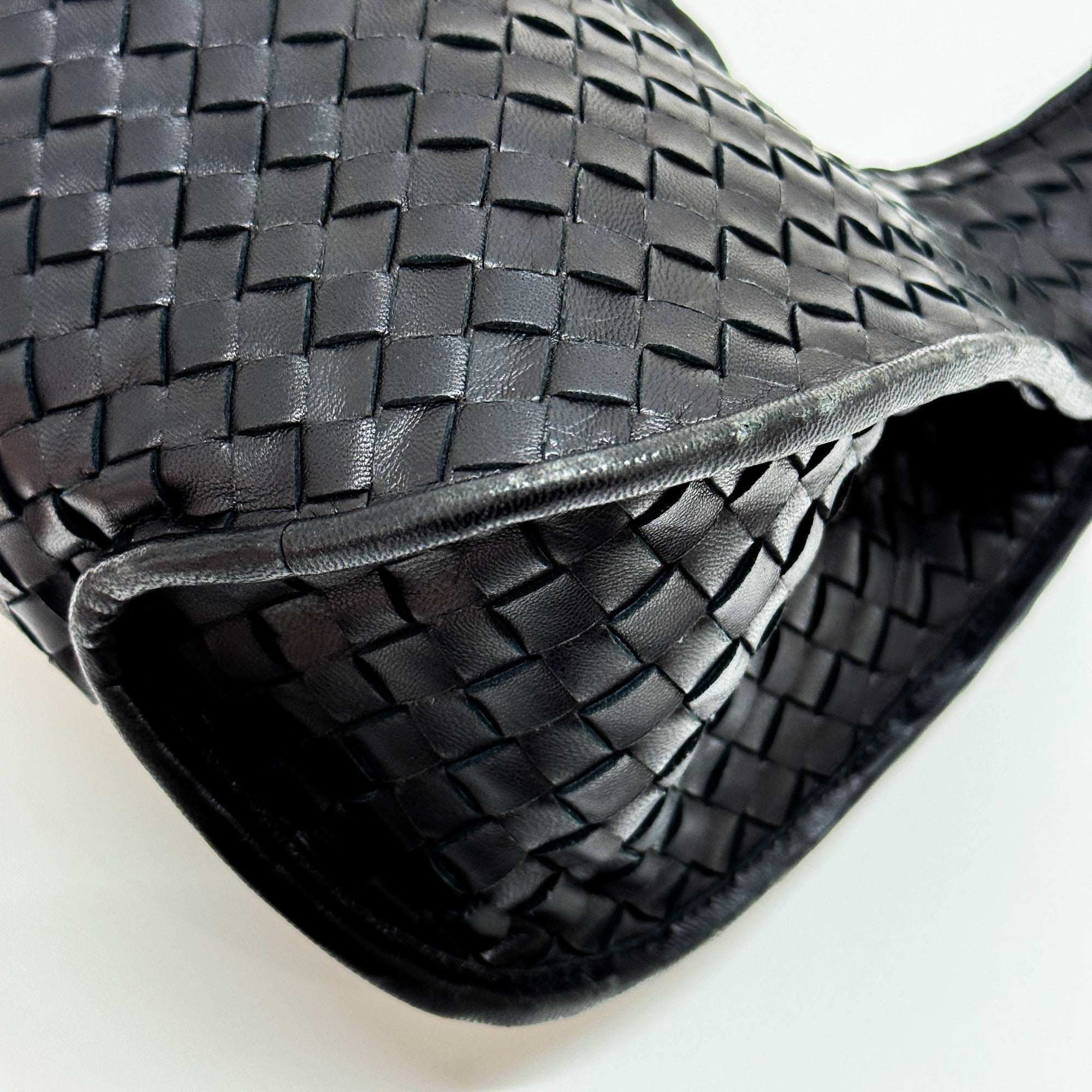 Intrecciato Black Leather Shoulder Bag