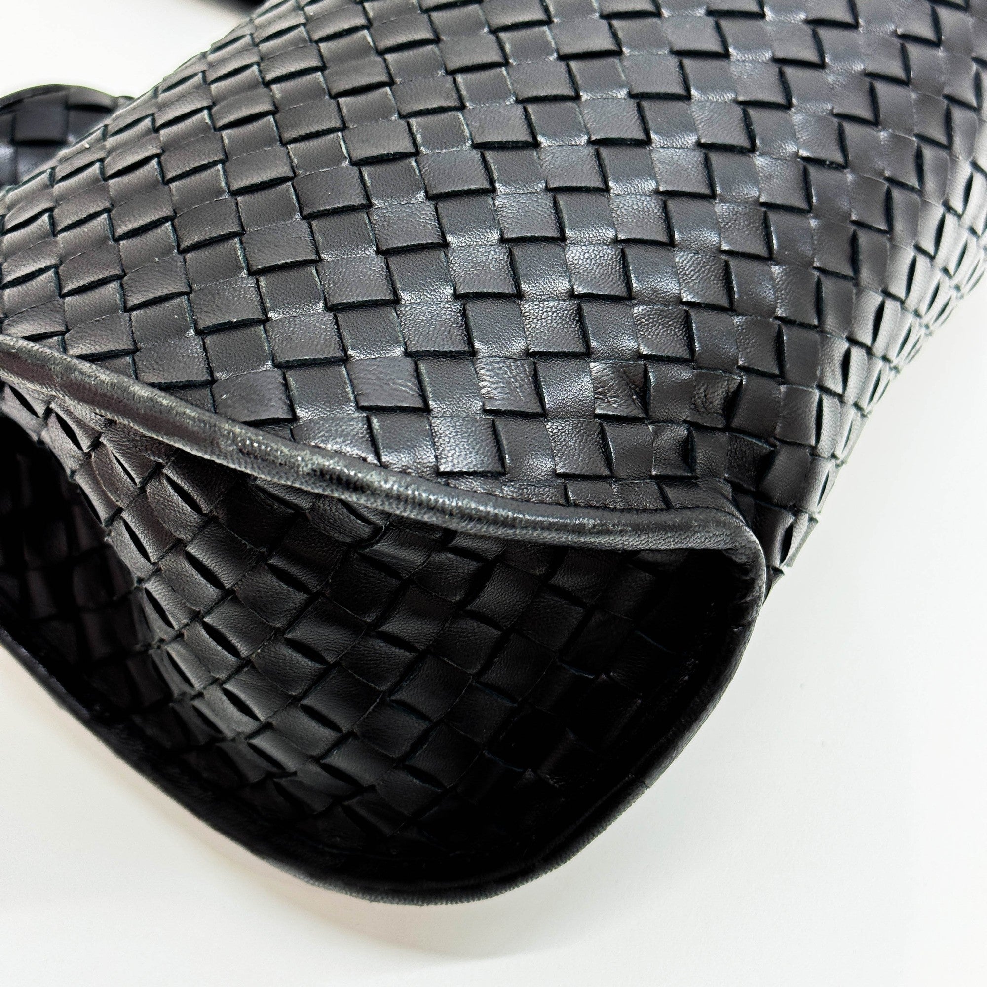 Intrecciato Black Leather Shoulder Bag