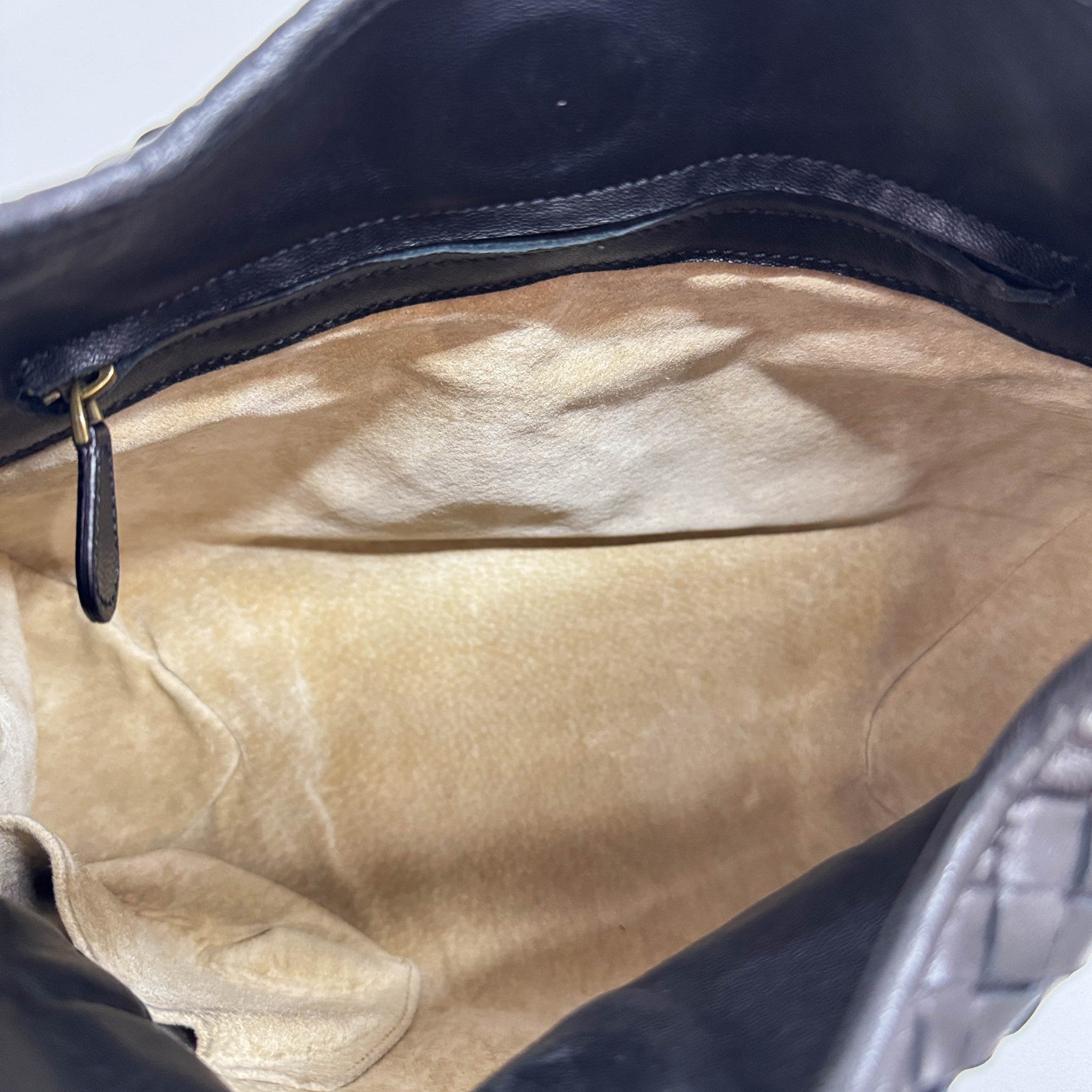 Intrecciato Black Leather Shoulder Bag