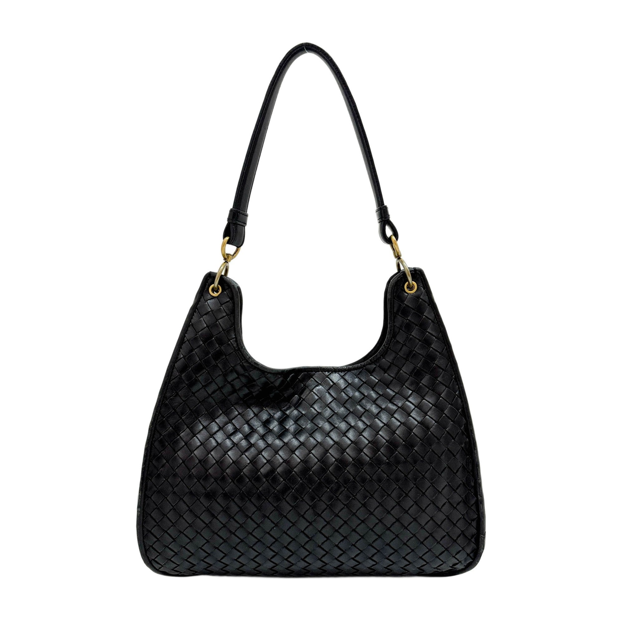 Intrecciato Black Leather Shoulder Bag