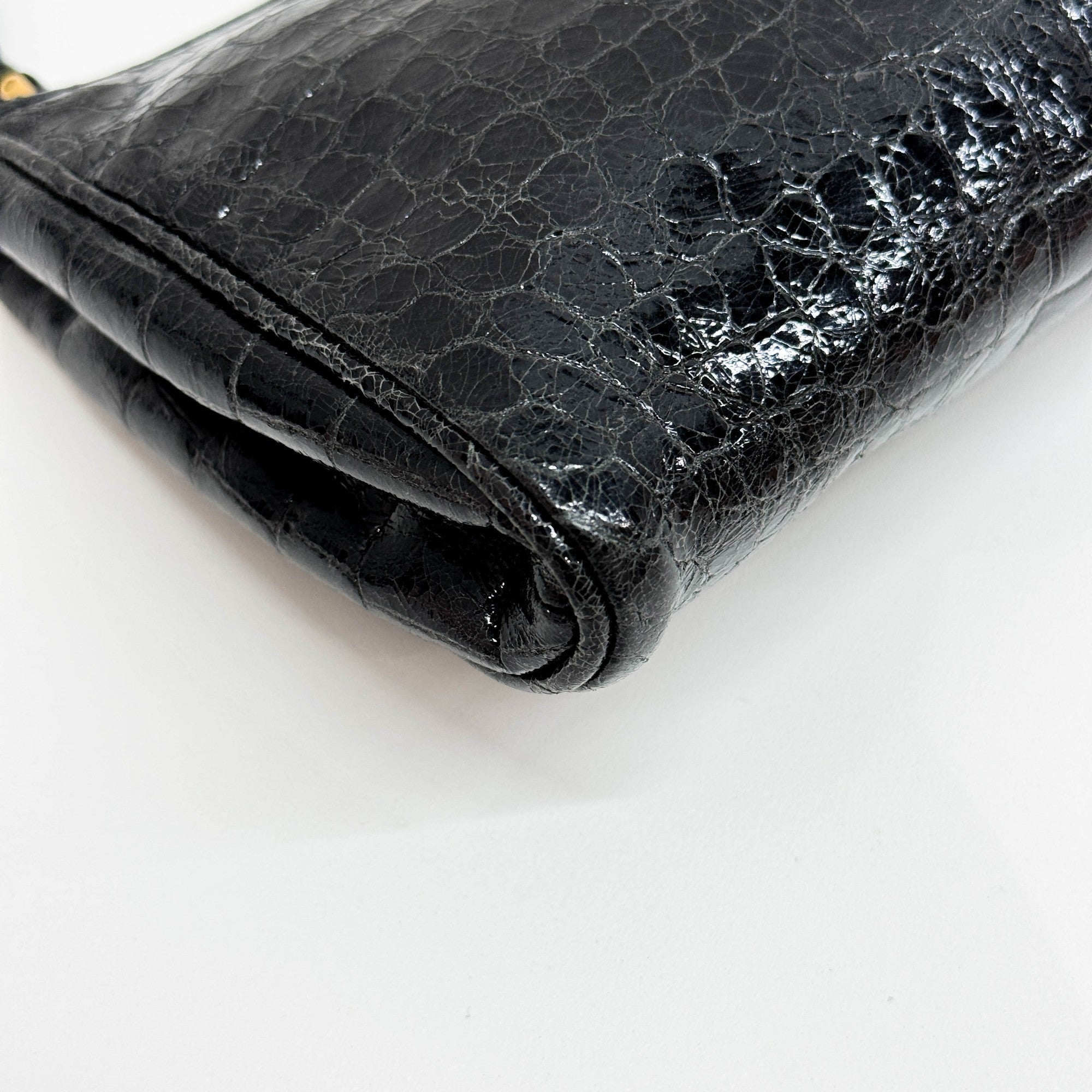 Black Crocodile Embossed Leather Clutch Bag